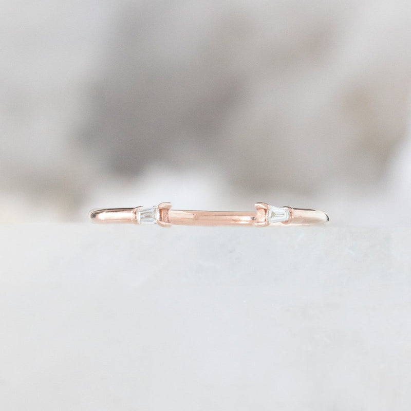 One of a Kind Open Cuff Baguette White Diamond Stacking Band | 14K or 18K Rose Gold