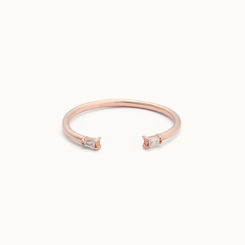 One of a Kind Open Cuff Baguette White Diamond Stacking Band | 14K or 18K Rose Gold