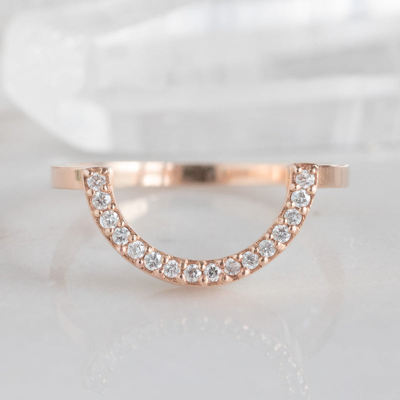 Custom White Diamond Pavé Stacking Band | Arc Cut Out in 14K or 18K Rose Gold