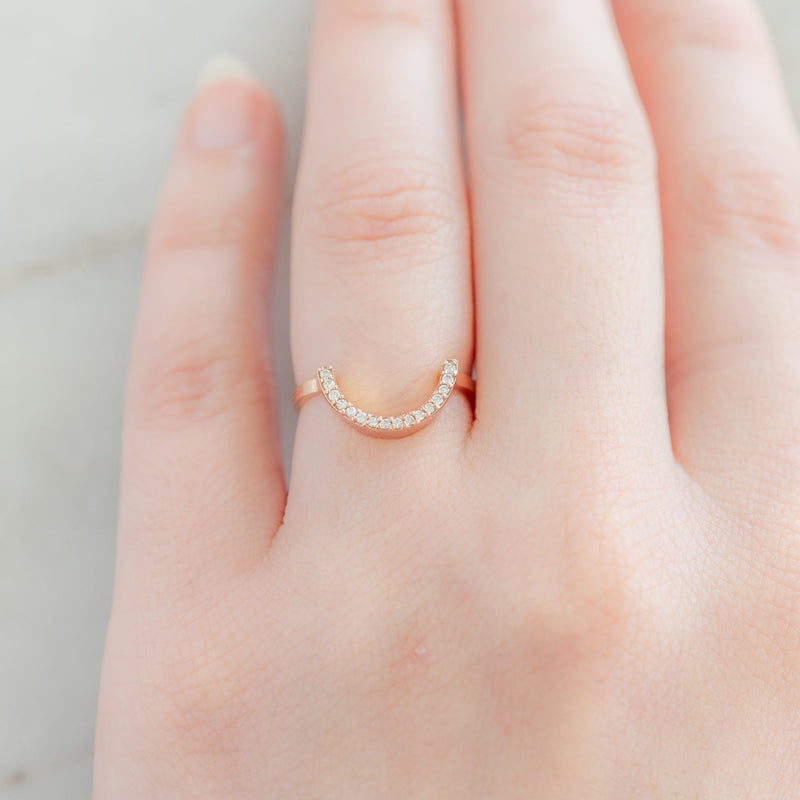 Custom White Diamond Pavé Stacking Band | Arc Cut Out in 14K or 18K Rose Gold