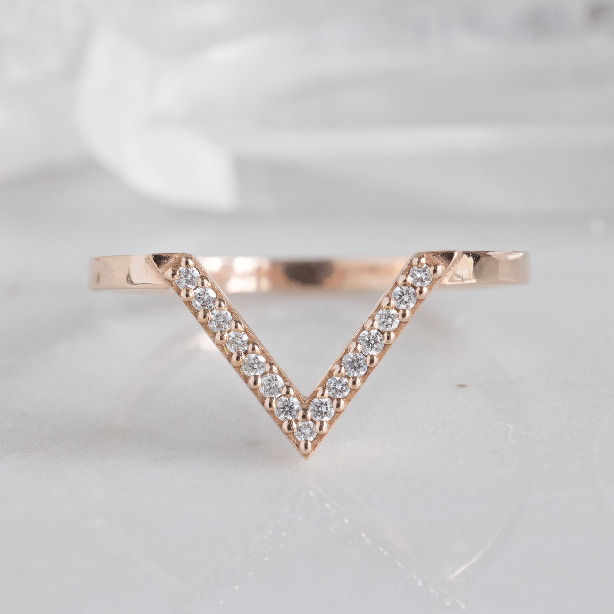 White Diamond Pavé Stacking Band | Peak Cut Out in 14K or 18K Rose Gold