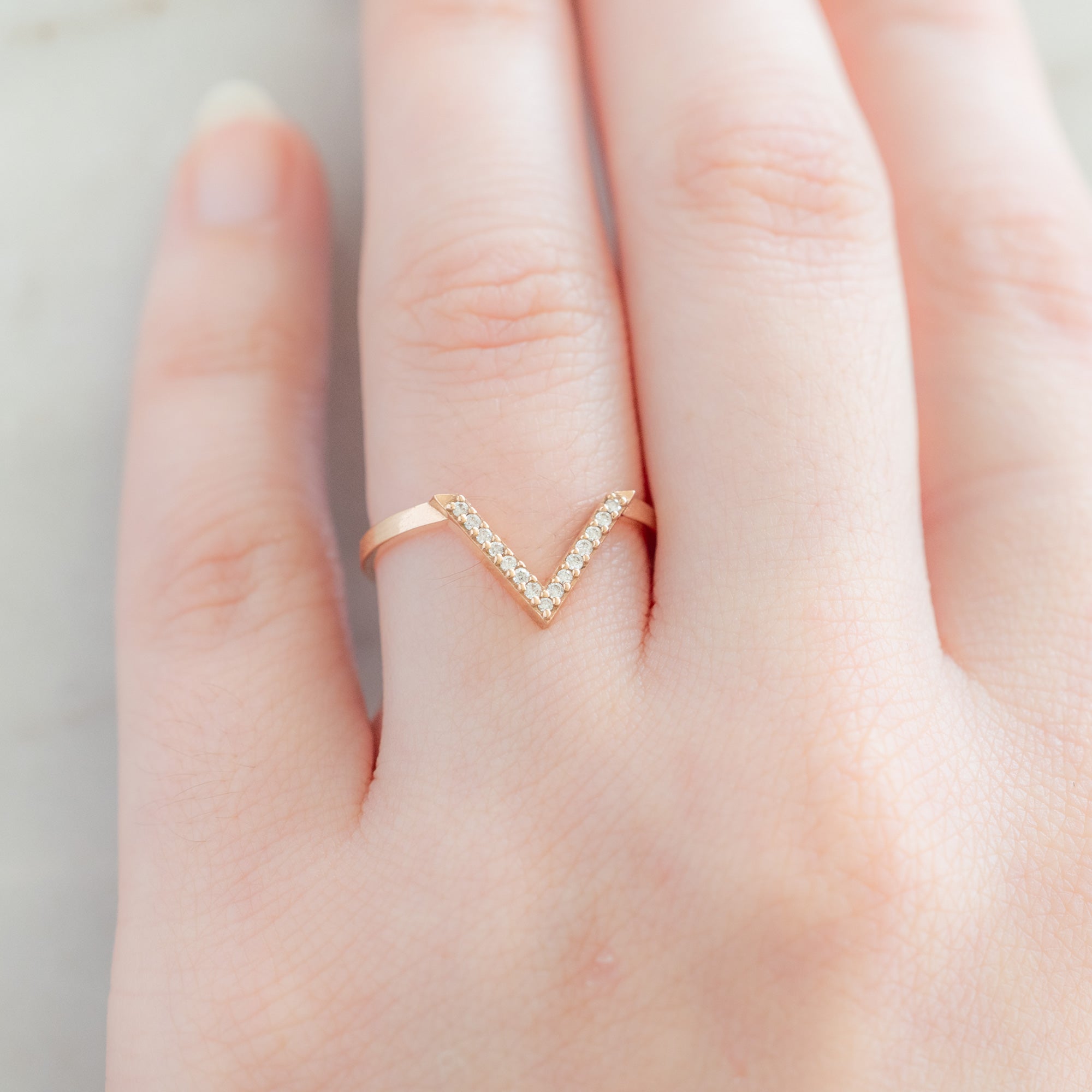 White Diamond Pavé Stacking Band | Peak Cut Out in 14K or 18K Rose Gold