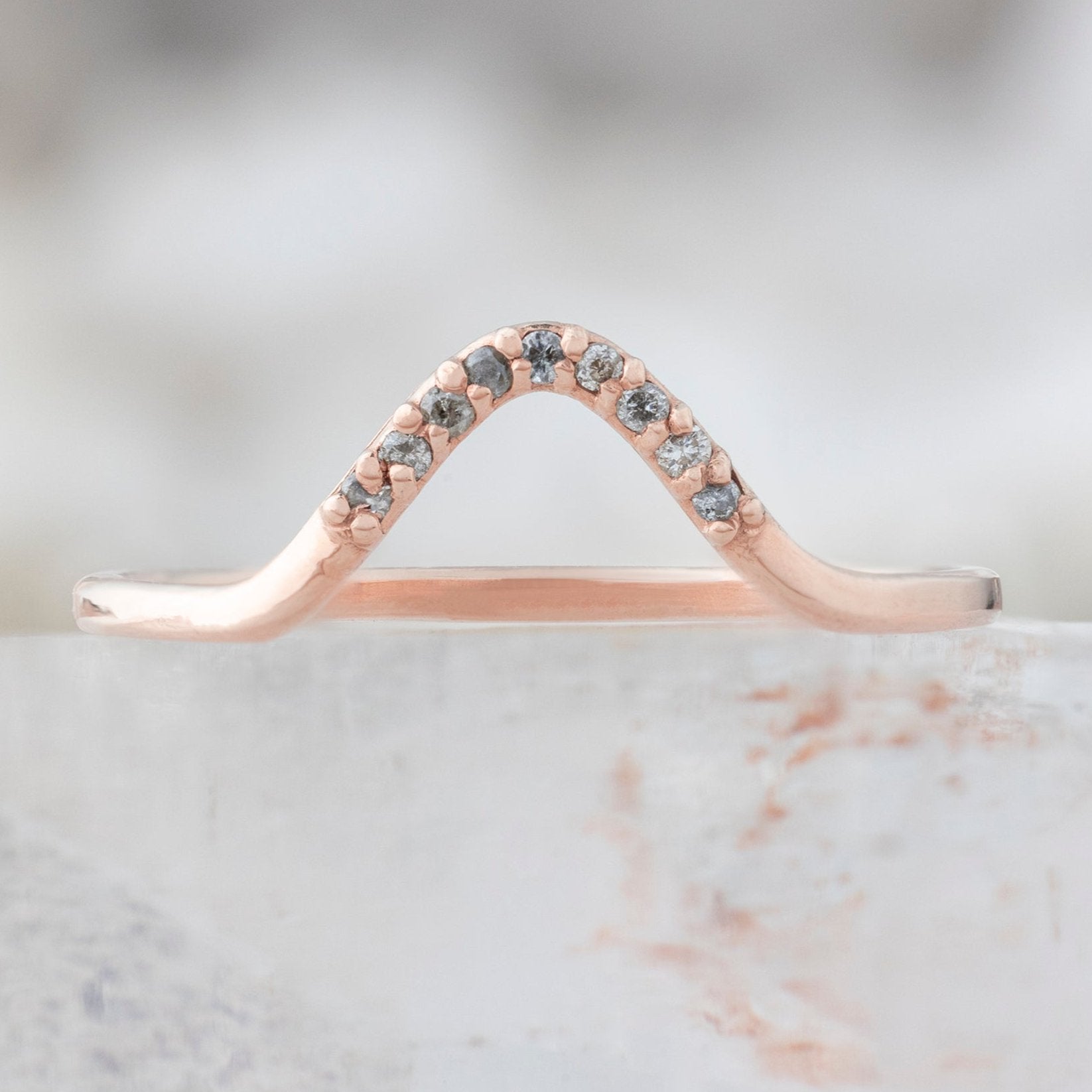 One of a Kind Salt and Pepper Diamond Pavé Peak Stacking Band in Rose Gold on White Crystal