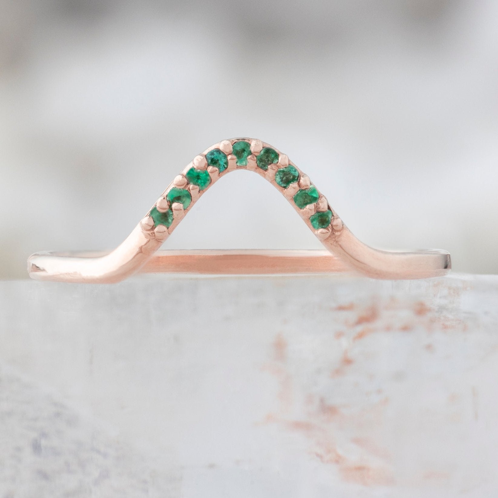 One of a Kind Emerald Pavé Peak Stacking Band in Rose Gold on White Crystal