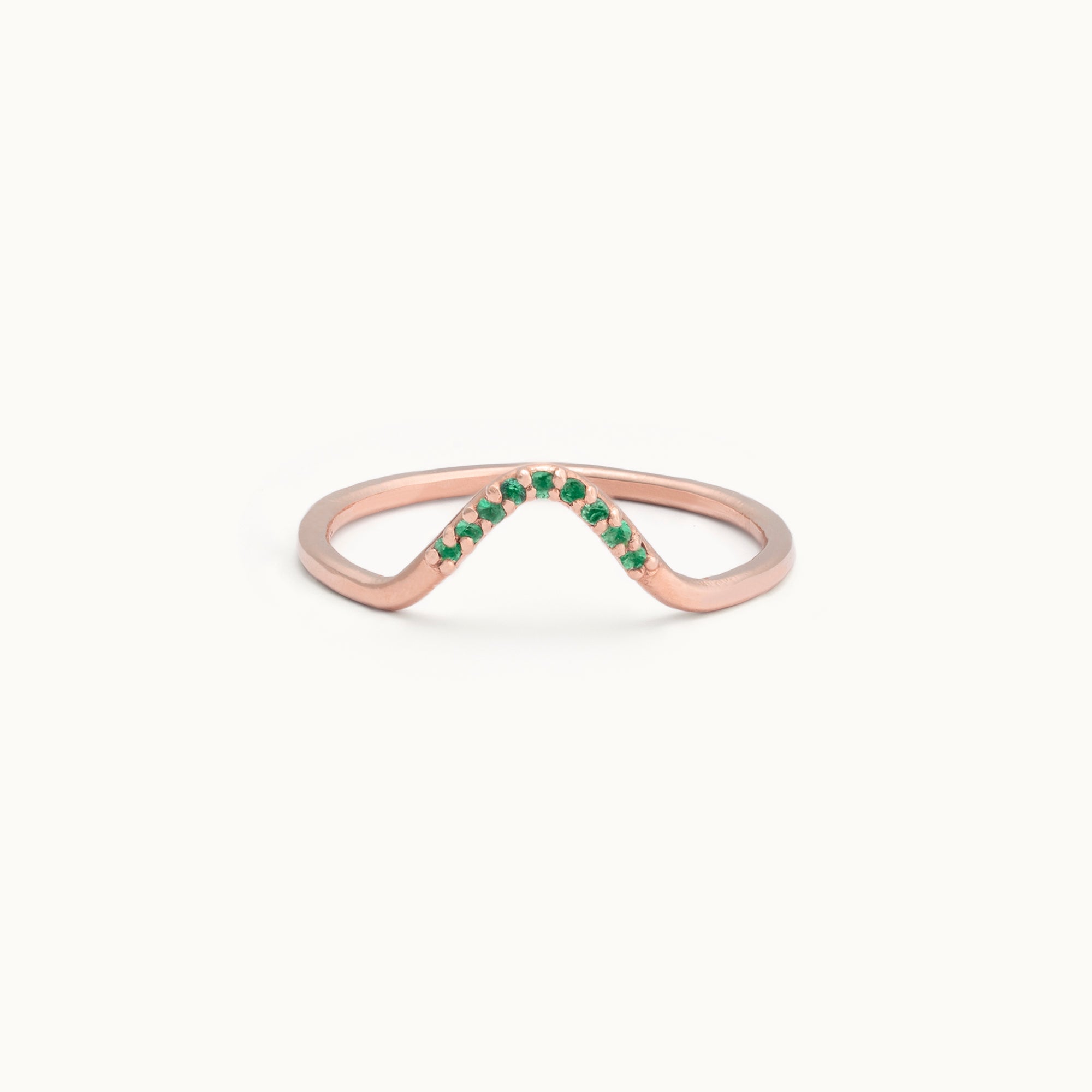 One of a Kind Emerald Pavé Peak Stacking Band in Rose Gold on White Background