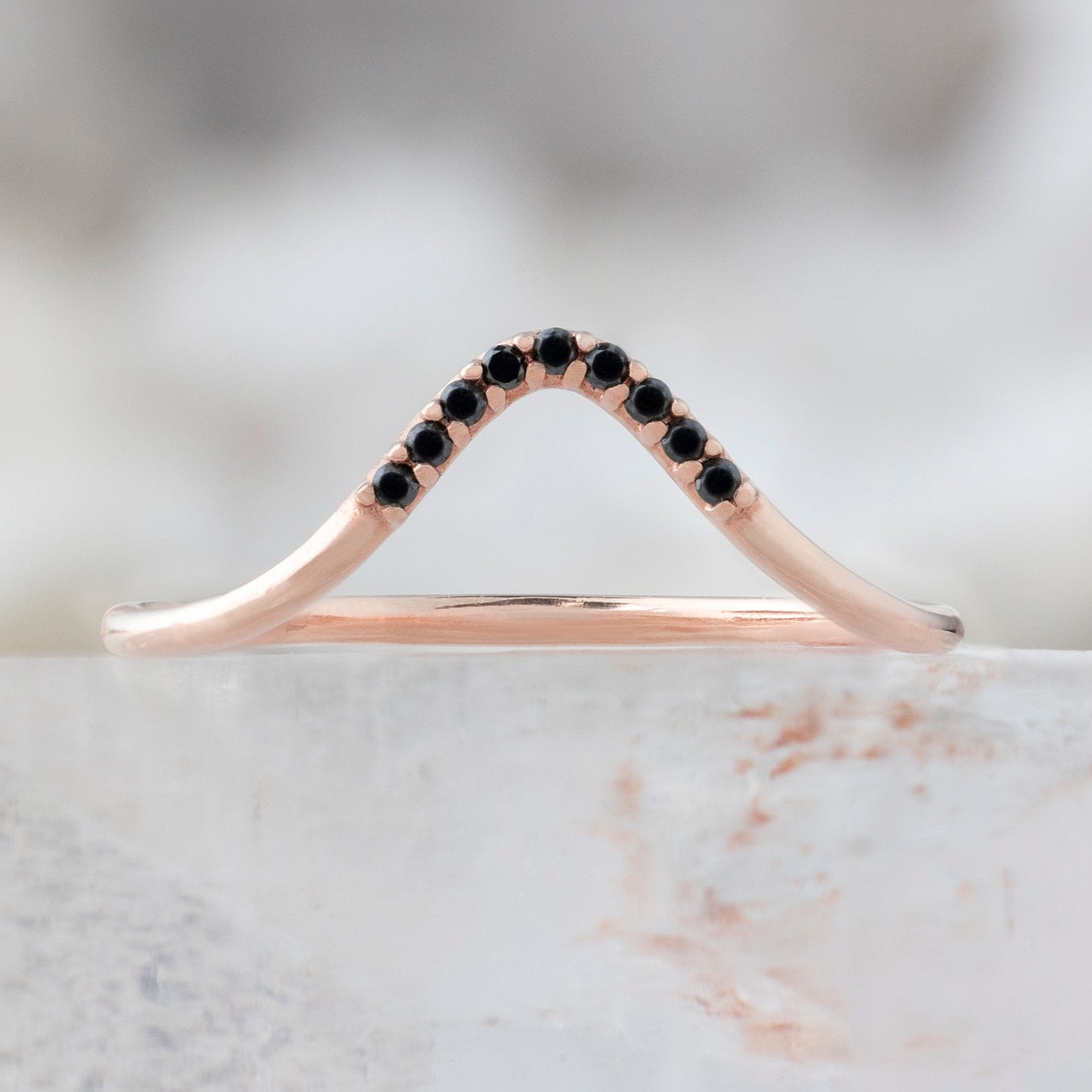 One of a Kind Black Diamond Pavé Peak Stacking Band | 14K or 18K Rose Gold