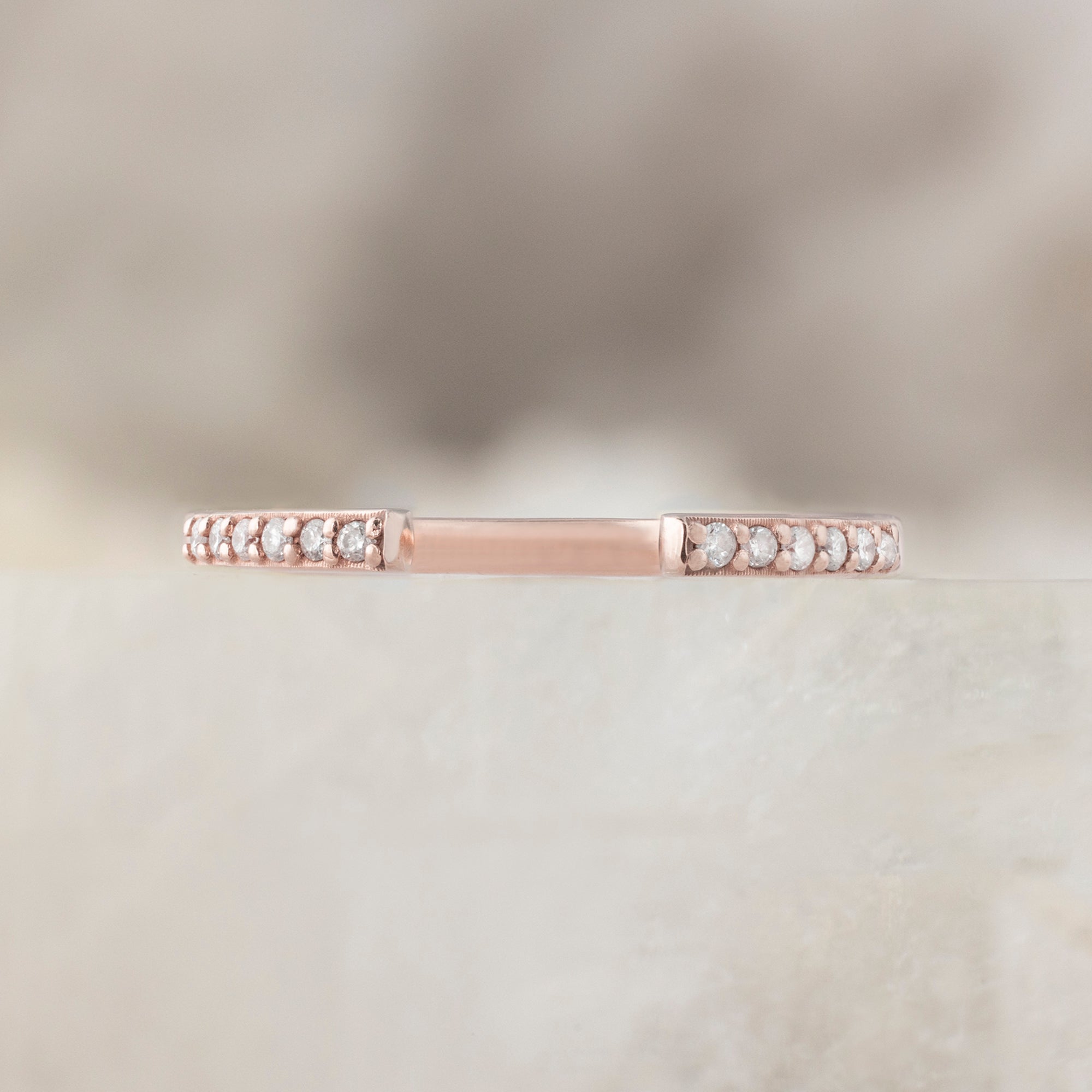 One of a Kind Open Cuff White Diamond Pavé Stacking Band | 14K or 18K Rose Gold