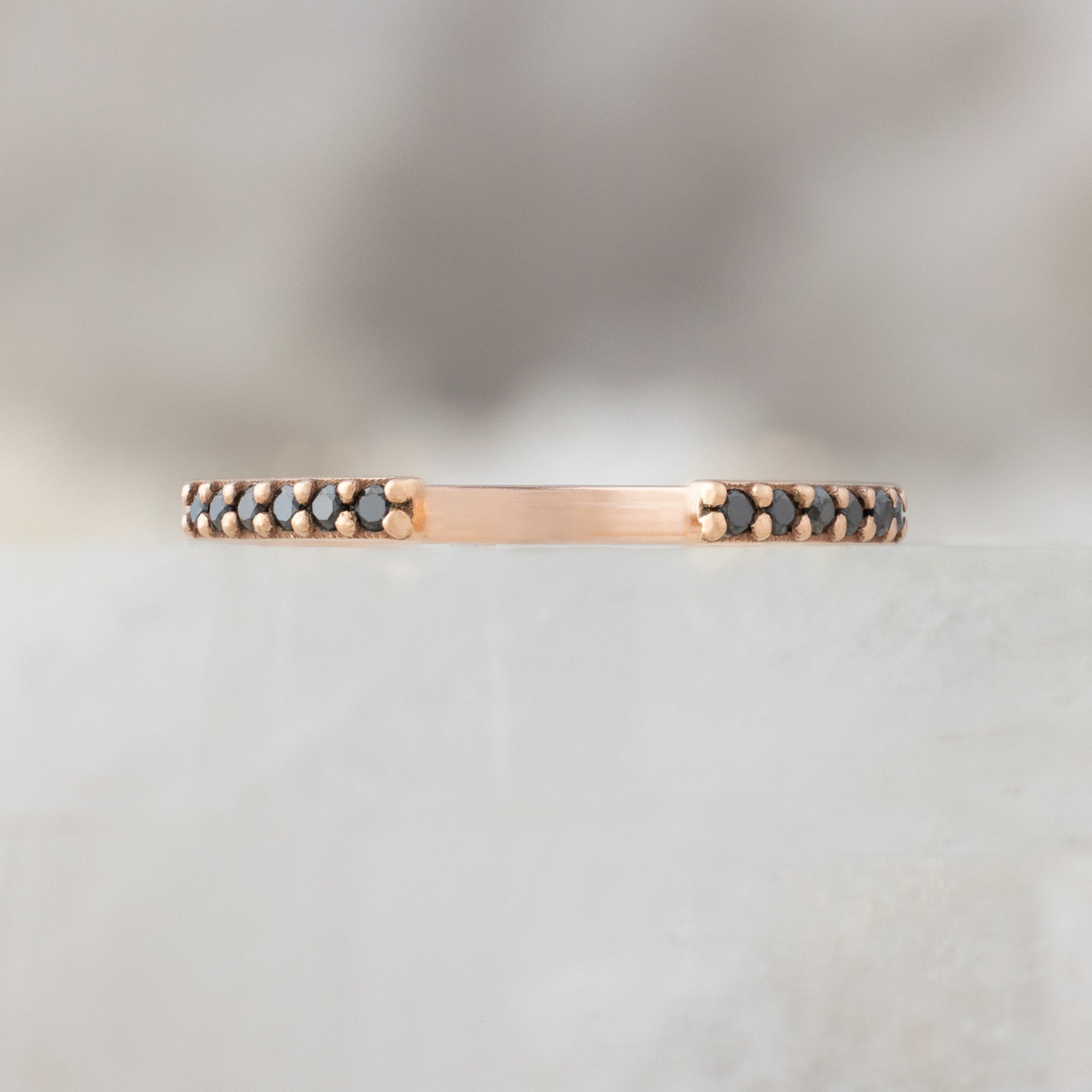 Open Cuff Black Diamond Pavé Stacking Band | 14K or 18K Rose Gold