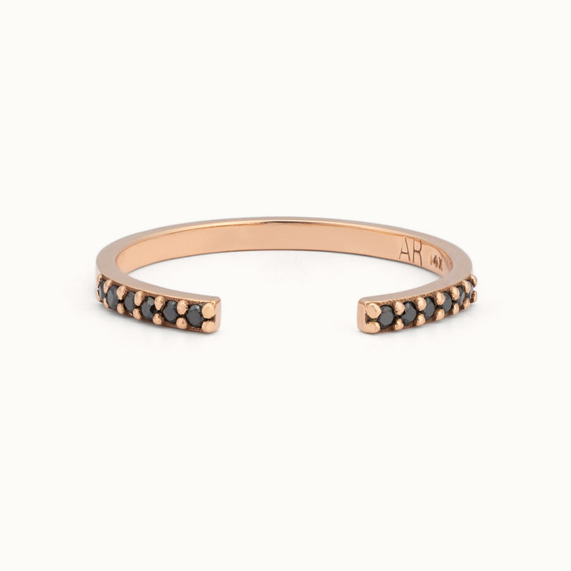 One of a Kind Open Cuff Black Diamond Pavé Stacking Band | 14K or 18K Rose Gold