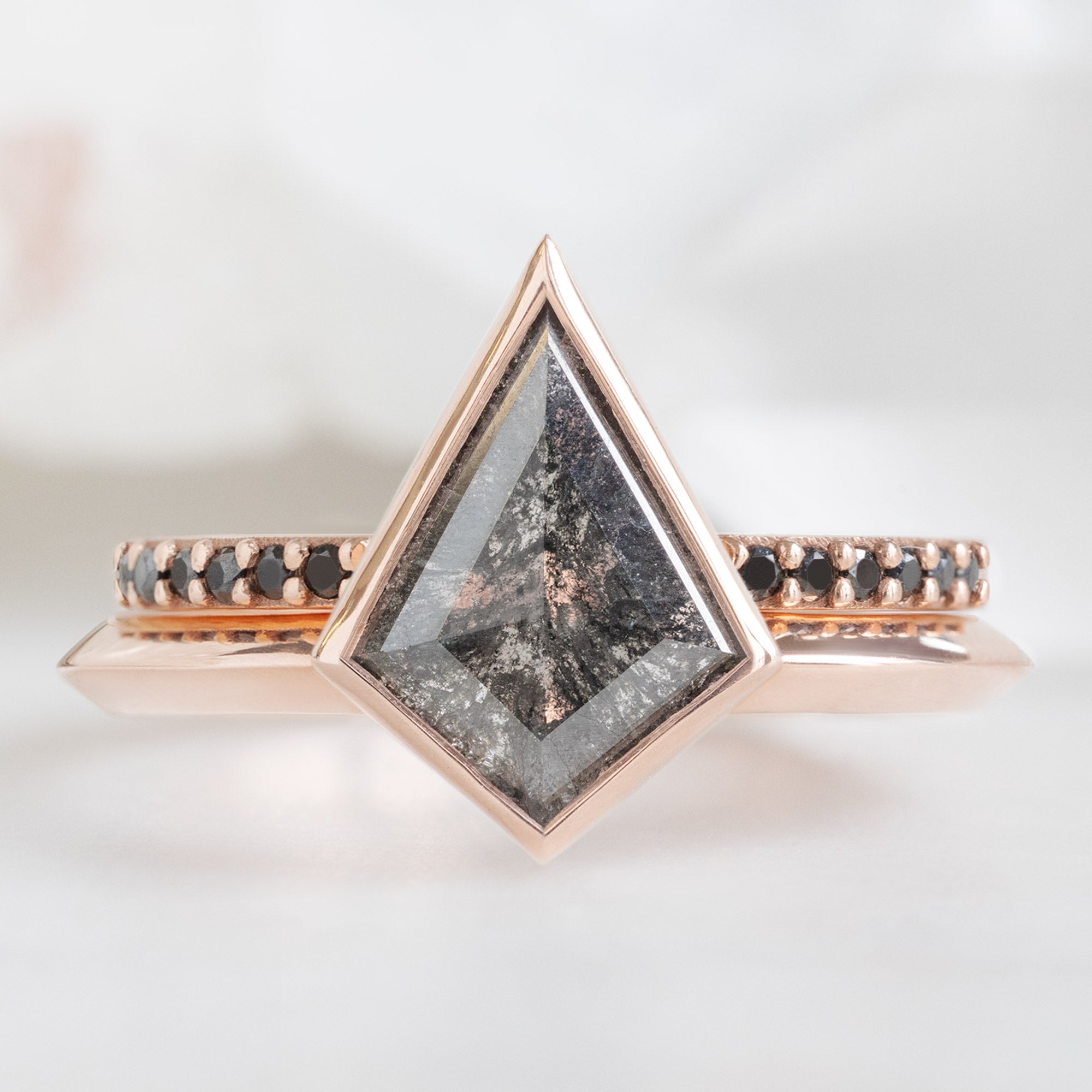 Open Cuff Black Diamond Pavé Stacking Band | 14K or 18K Rose Gold