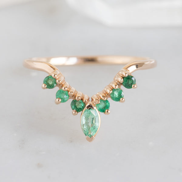 One of a Kind Marquise Emerald Sunburst Stacking Band | 14K Gold