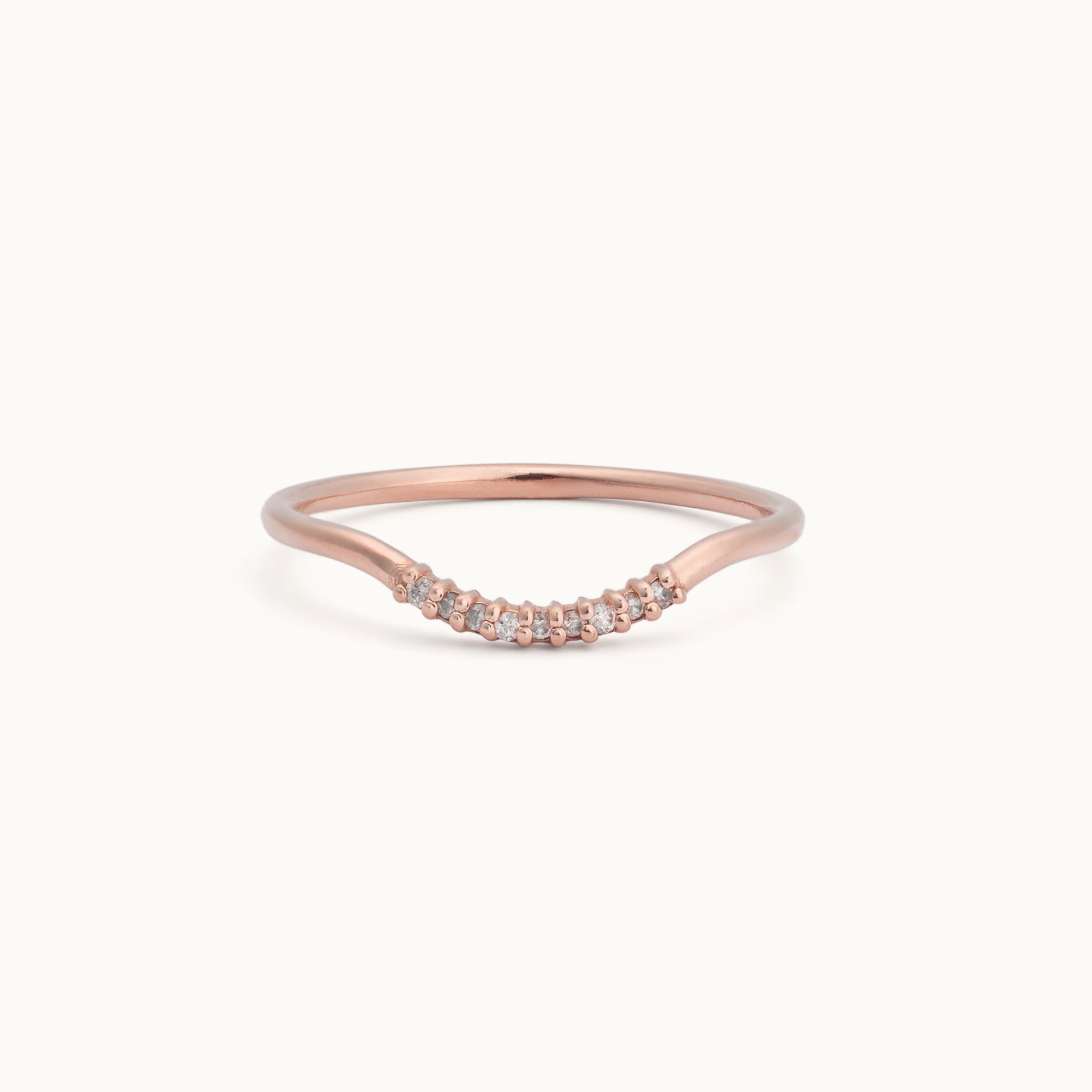 One of a Kind Salt and Pepper Diamond Pavé Arc Stacking Band | 14K or 18K Rose Gold