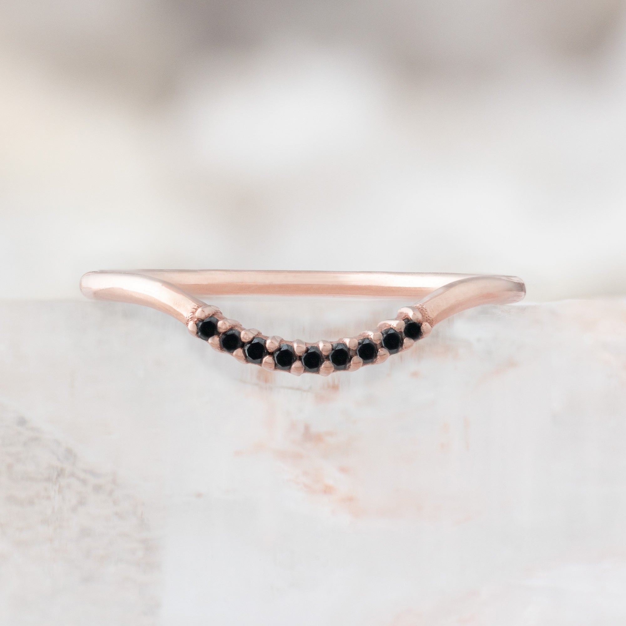 Black Diamond Pavé Arc Stacking Band | 14K or 18K Rose Gold