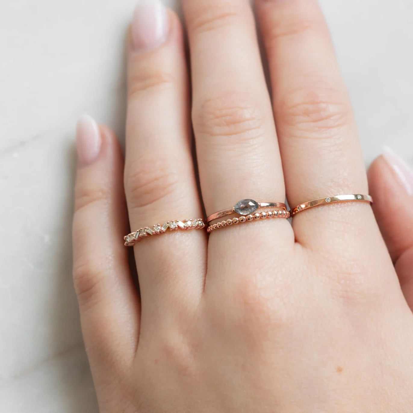 The Baguette Confetti Stacking Ring | 14K or 18K Rose Gold