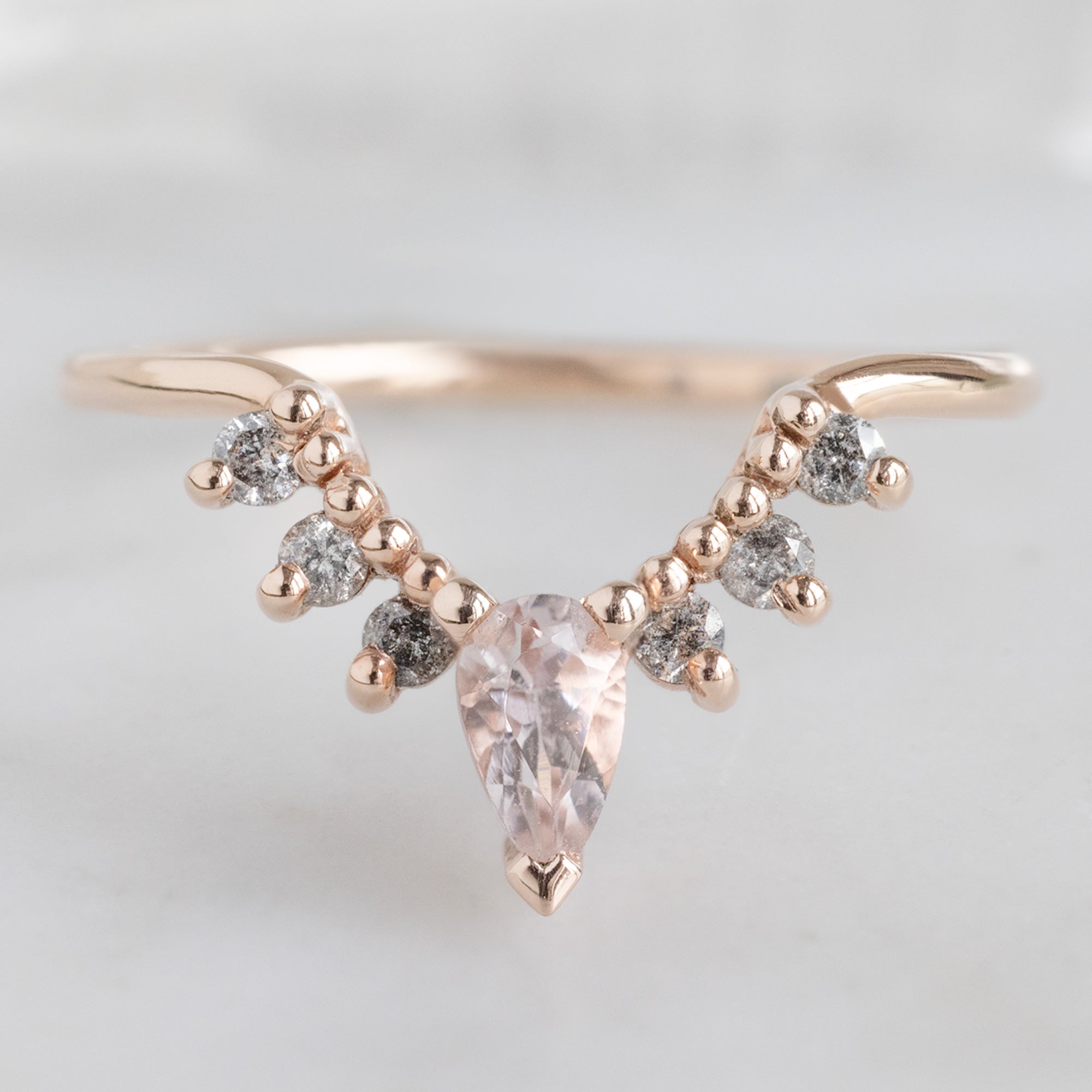 Morganite and Salt and Pepper Diamond Sunburst Stacking Band | 14K Gold