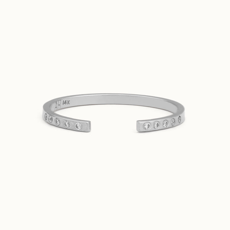 One of a Kind Open Cuff Flush Set White Diamond Pavé Stacking Band | 14K White Gold