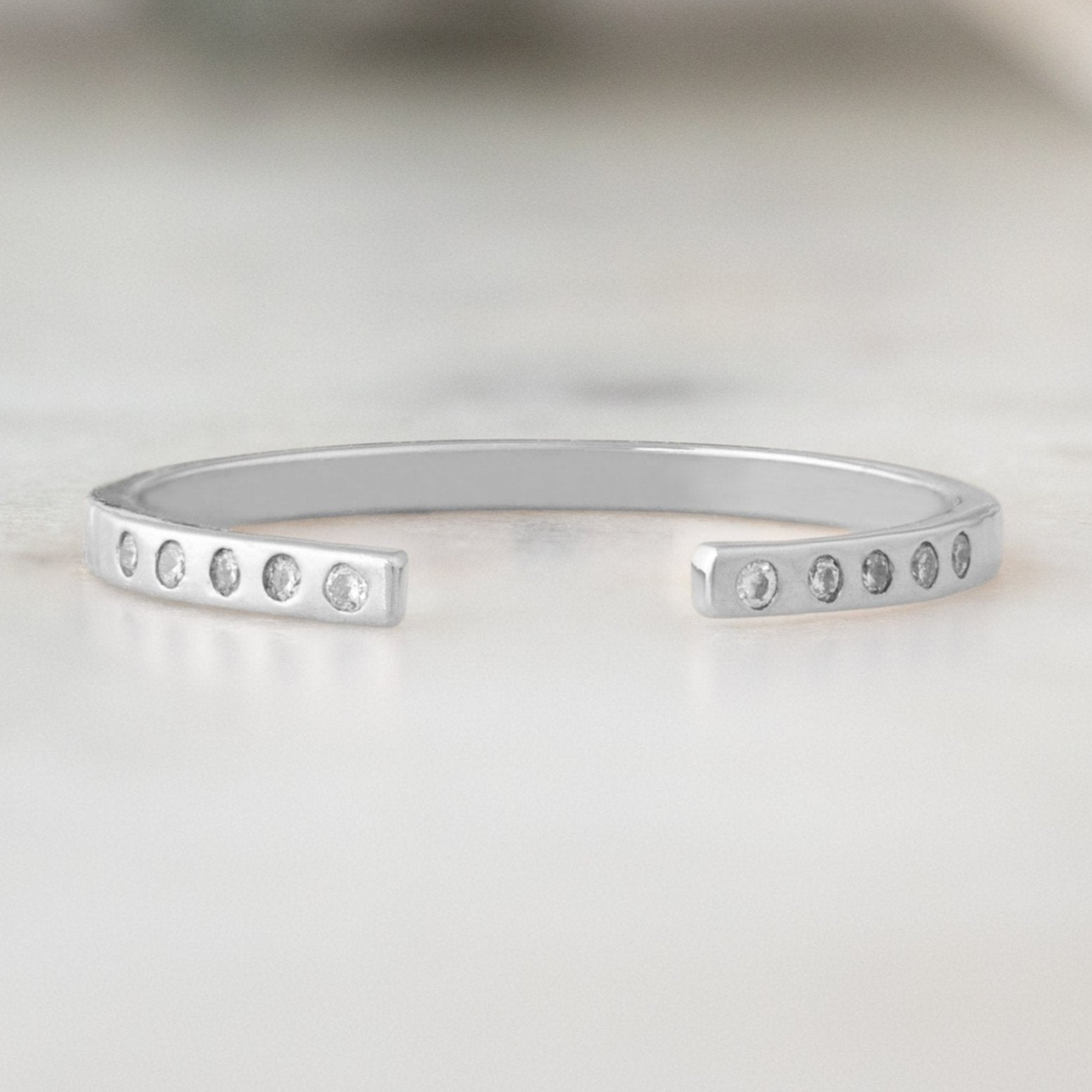 One of a Kind Open Cuff Flush Set Salt and Pepper Diamond Pavé Stacking Band | 14K White Gold