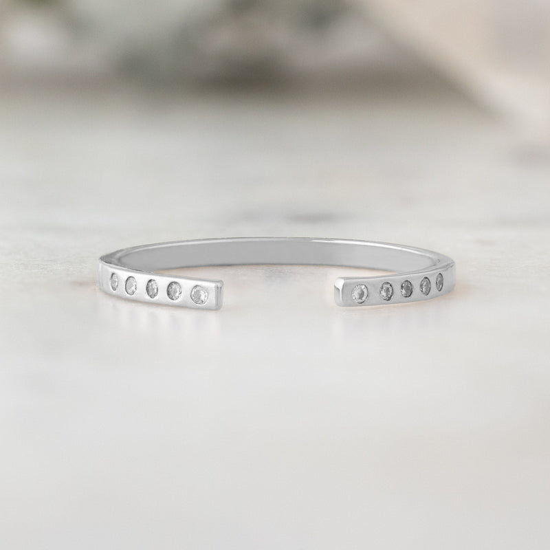 One of a Kind Open Cuff Flush Set Salt and Pepper Diamond Pavé Stacking Band | 14K White Gold