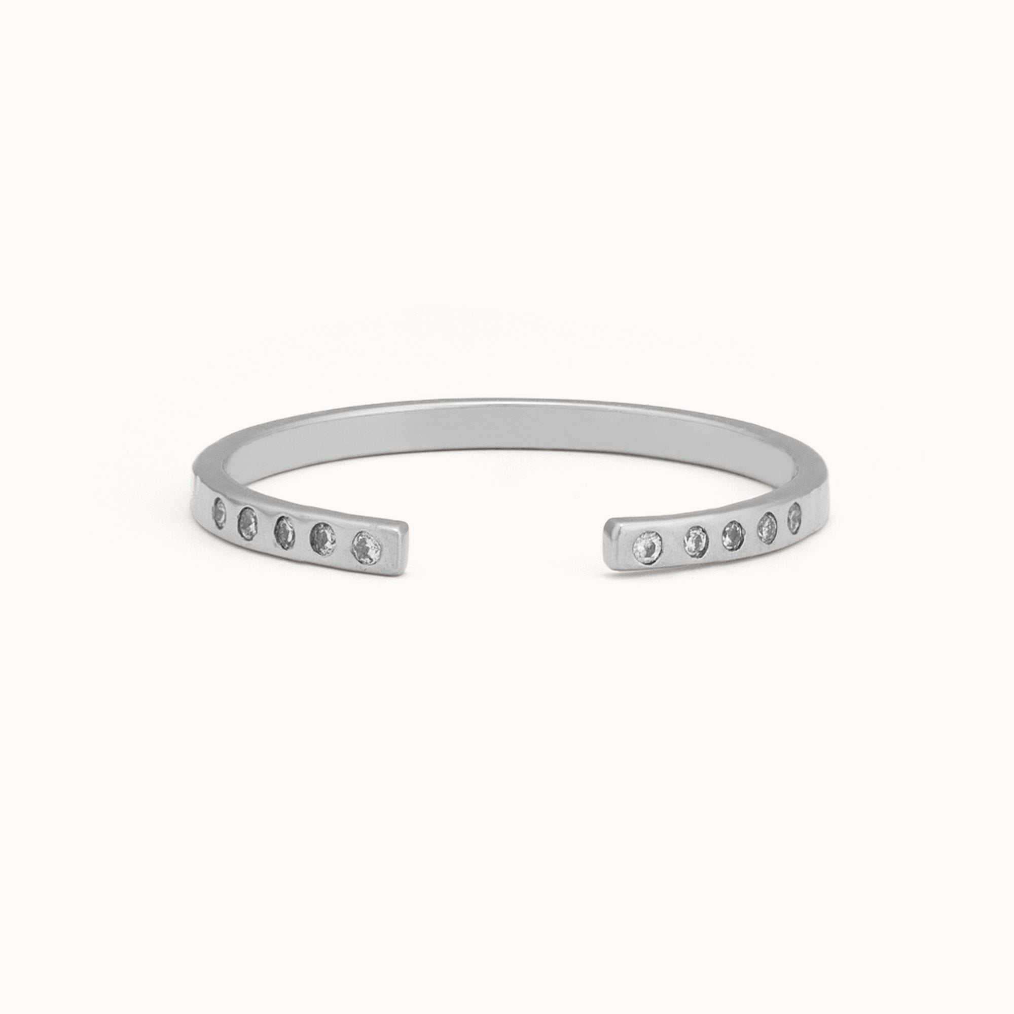 One of a Kind Open Cuff Flush Set Salt and Pepper Diamond Pavé Stacking Band | 14K White Gold