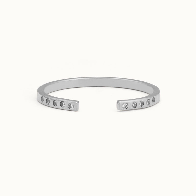 One of a Kind Open Cuff Flush Set Salt and Pepper Diamond Pavé Stacking Band | 14K White Gold