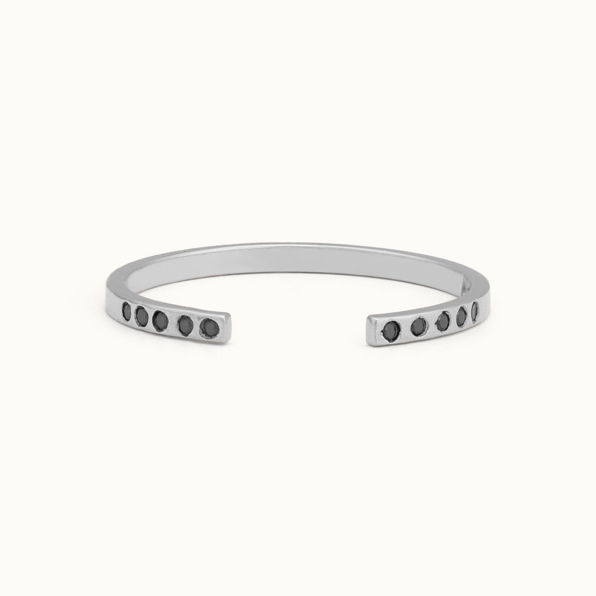 One of a Kind Open Cuff Flush Set Black Diamond Pavé Stacking Band | 14K White Gold