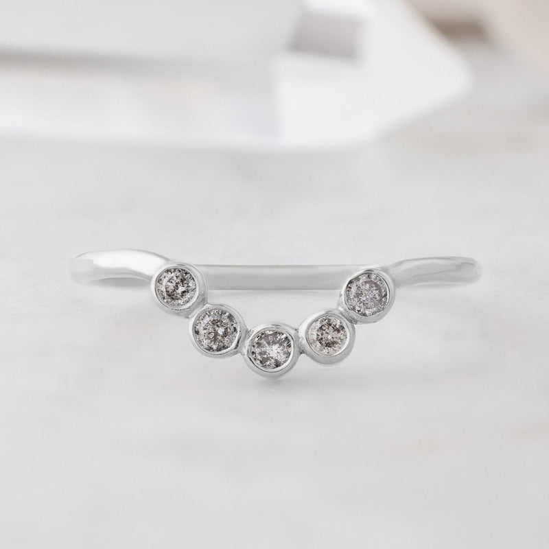 One of a Kind Salt and Pepper Diamond Bezel Arc Stacking Band | 14K White Gold