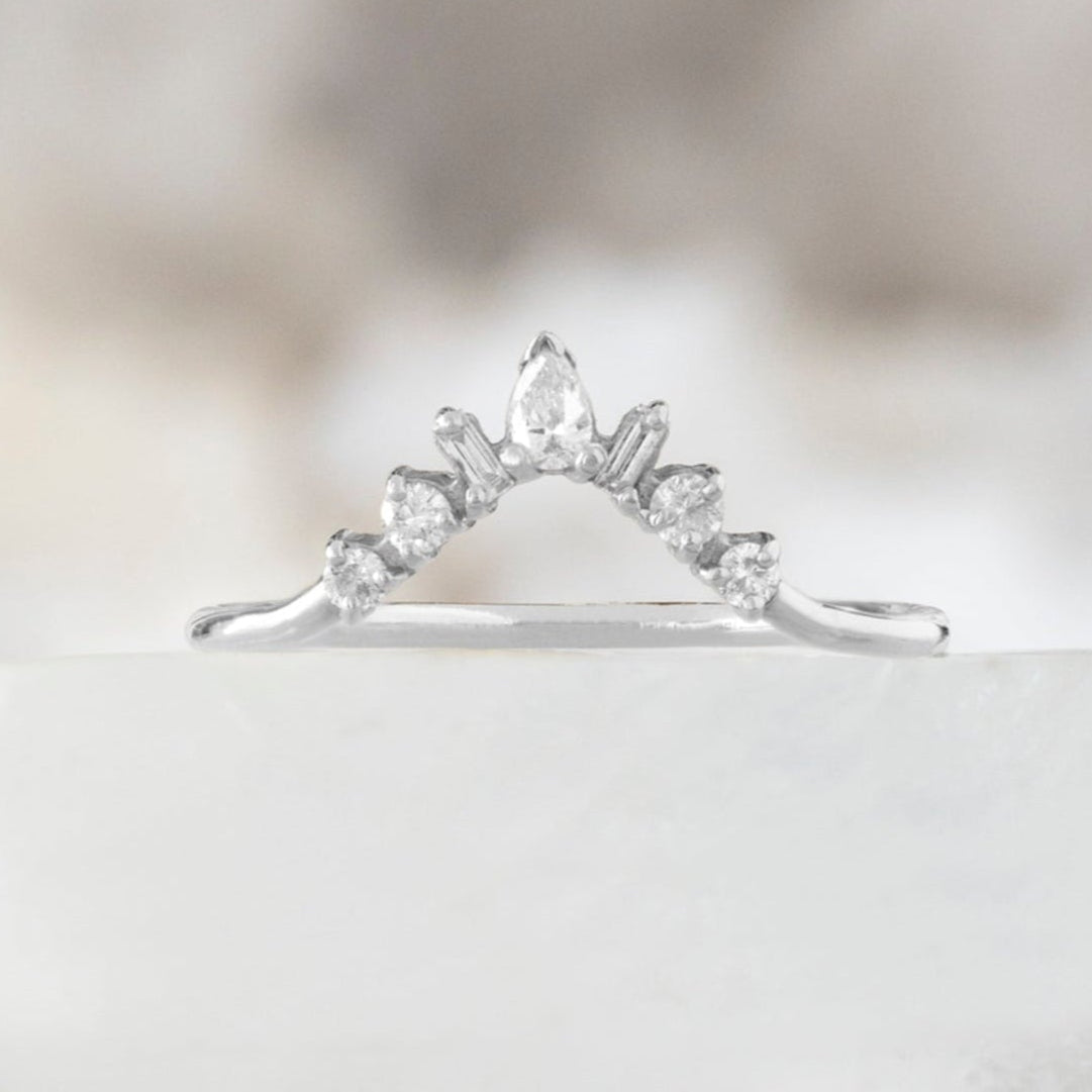 Geometric White Diamond Sunburst Stacking Band | 14K or 18K White Gold