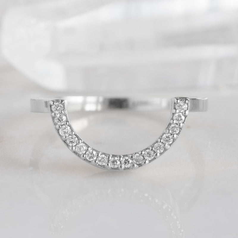 Custom White Diamond Pavé Stacking Band | Arc Cut Out in 14K or 18K White Gold