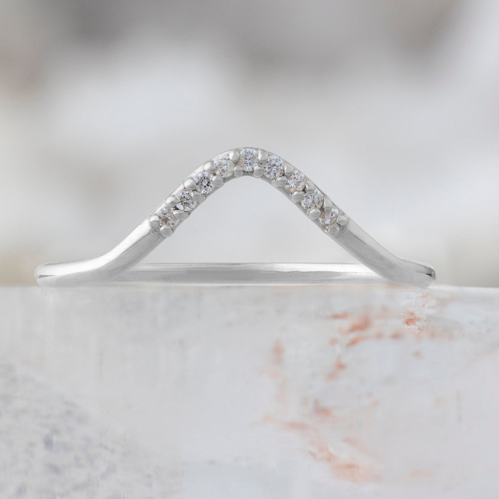 One of a Kind White Diamond Pavé Peak Stacking Band in White Gold on White Crystal