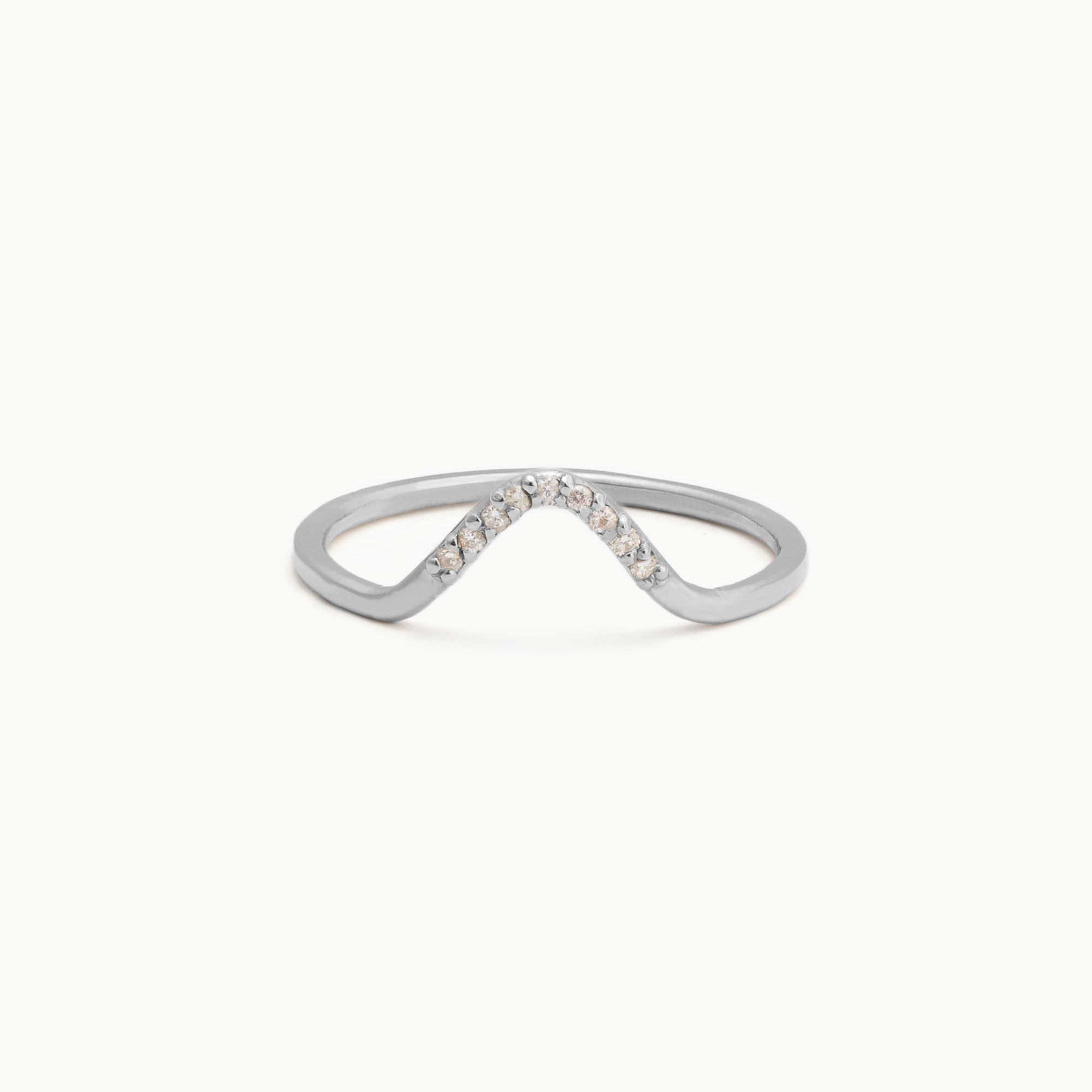 One of a Kind White Diamond Pavé Peak Stacking Band in White Gold on White Background