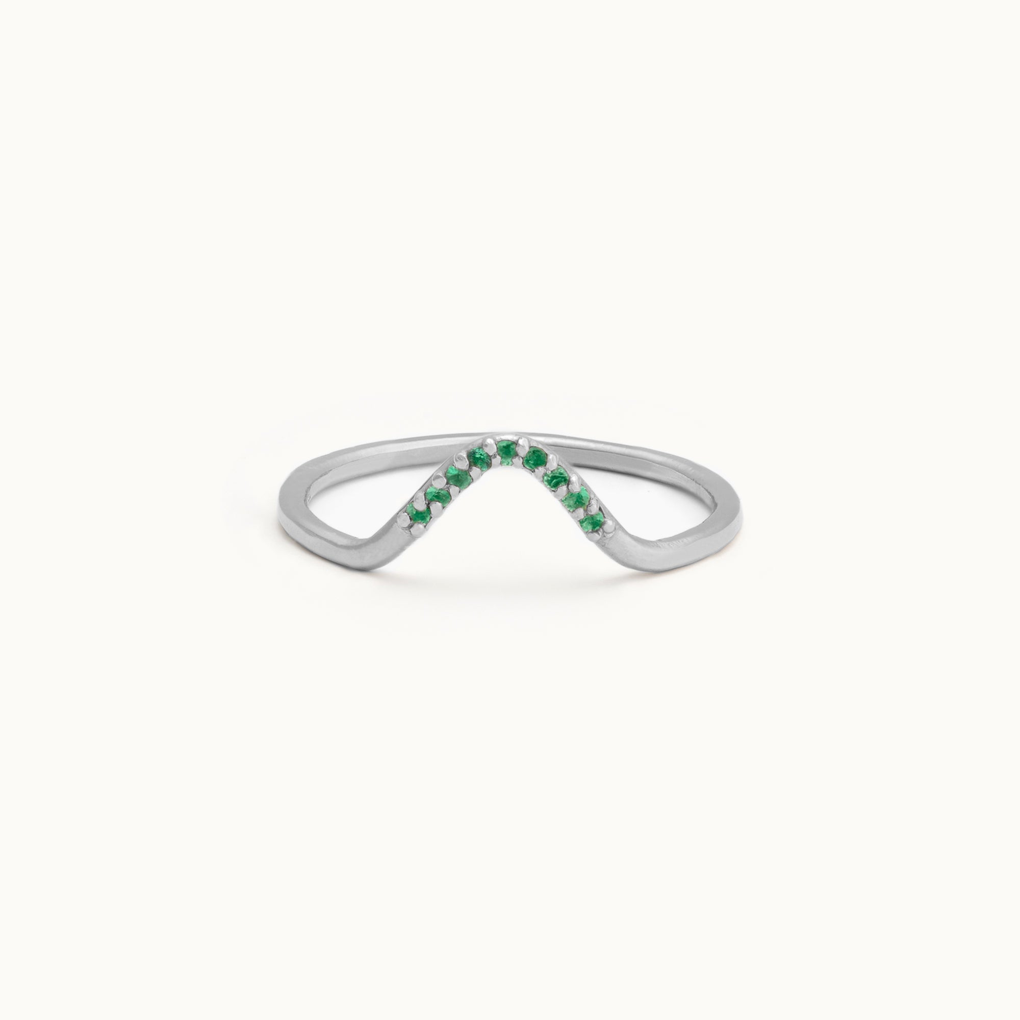 One of a Kind Emerald Pavé Peak Stacking Band in White Gold on White Background