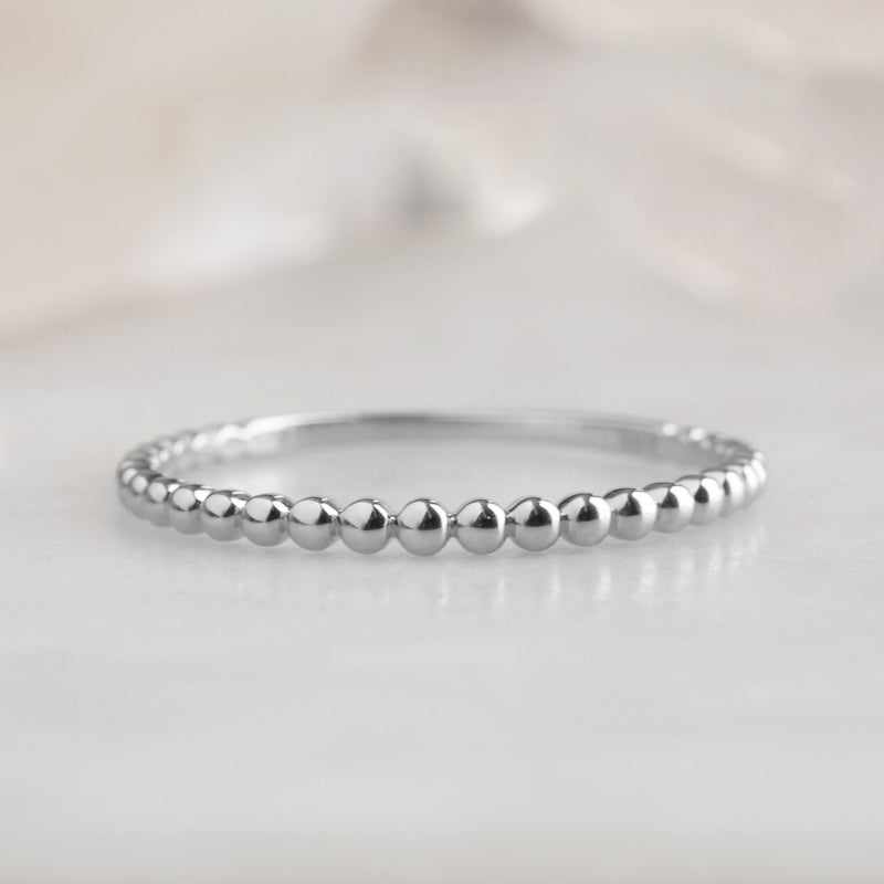 The Gold Beaded Stacking Ring | 14K White Gold