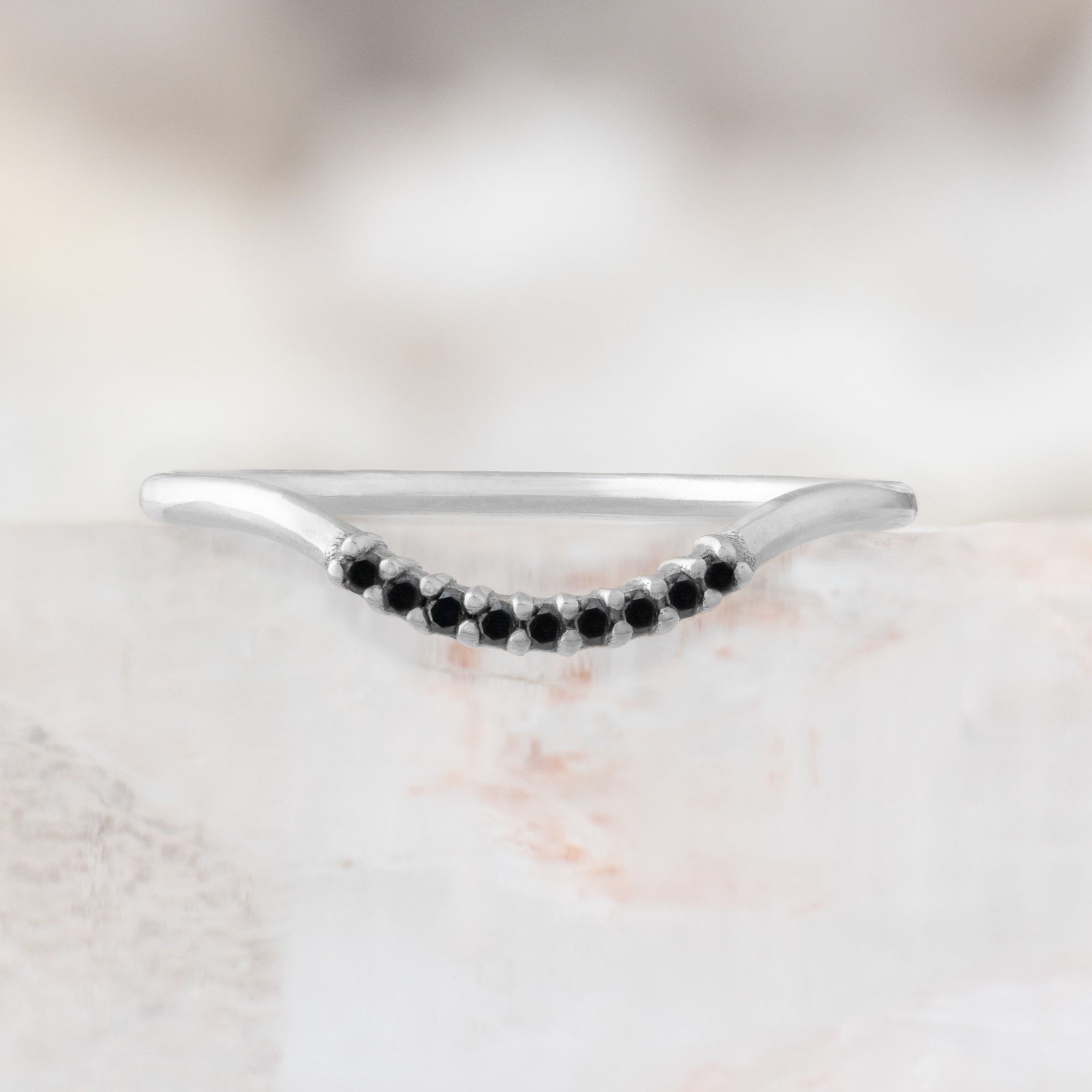 Black Diamond Pavé Arc Stacking Band | 14K or 18K White Gold