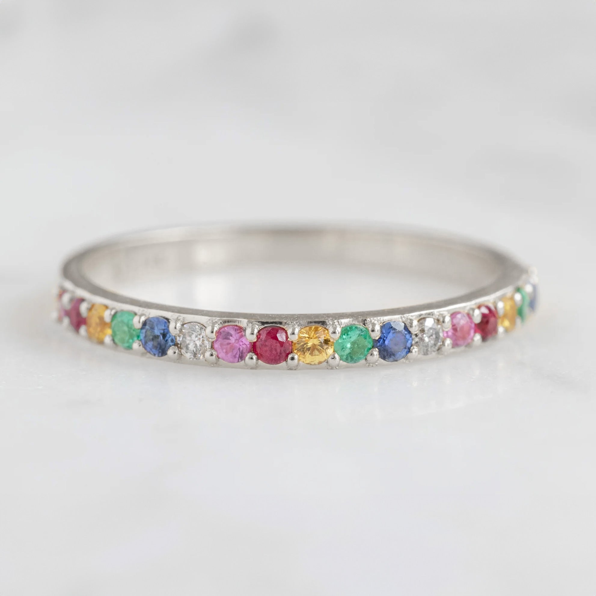 The Rainbow Sapphire Pavé Eternity Band | 14K or 18K White Gold