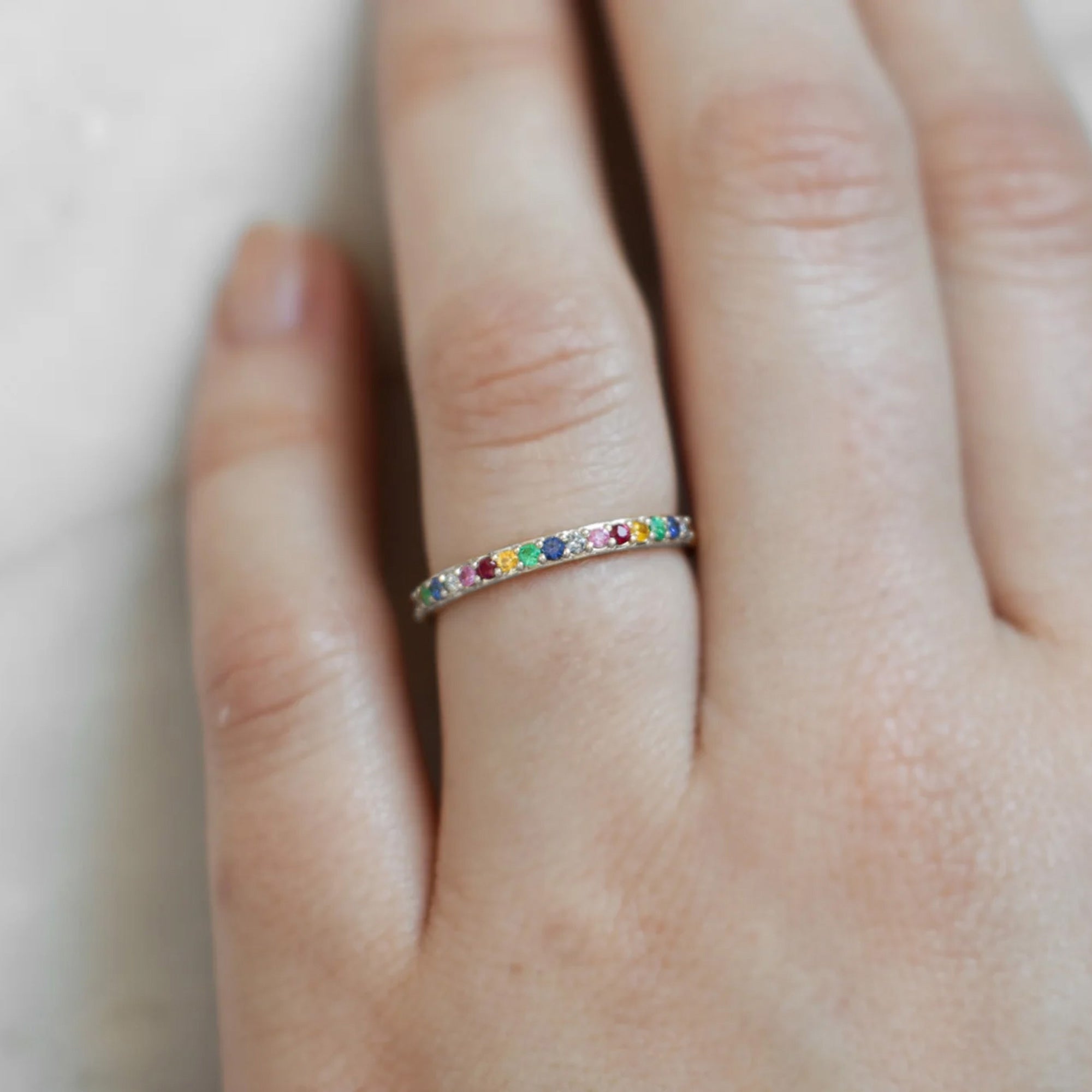 The Rainbow Sapphire Pavé Eternity Band | 14K or 18K White Gold