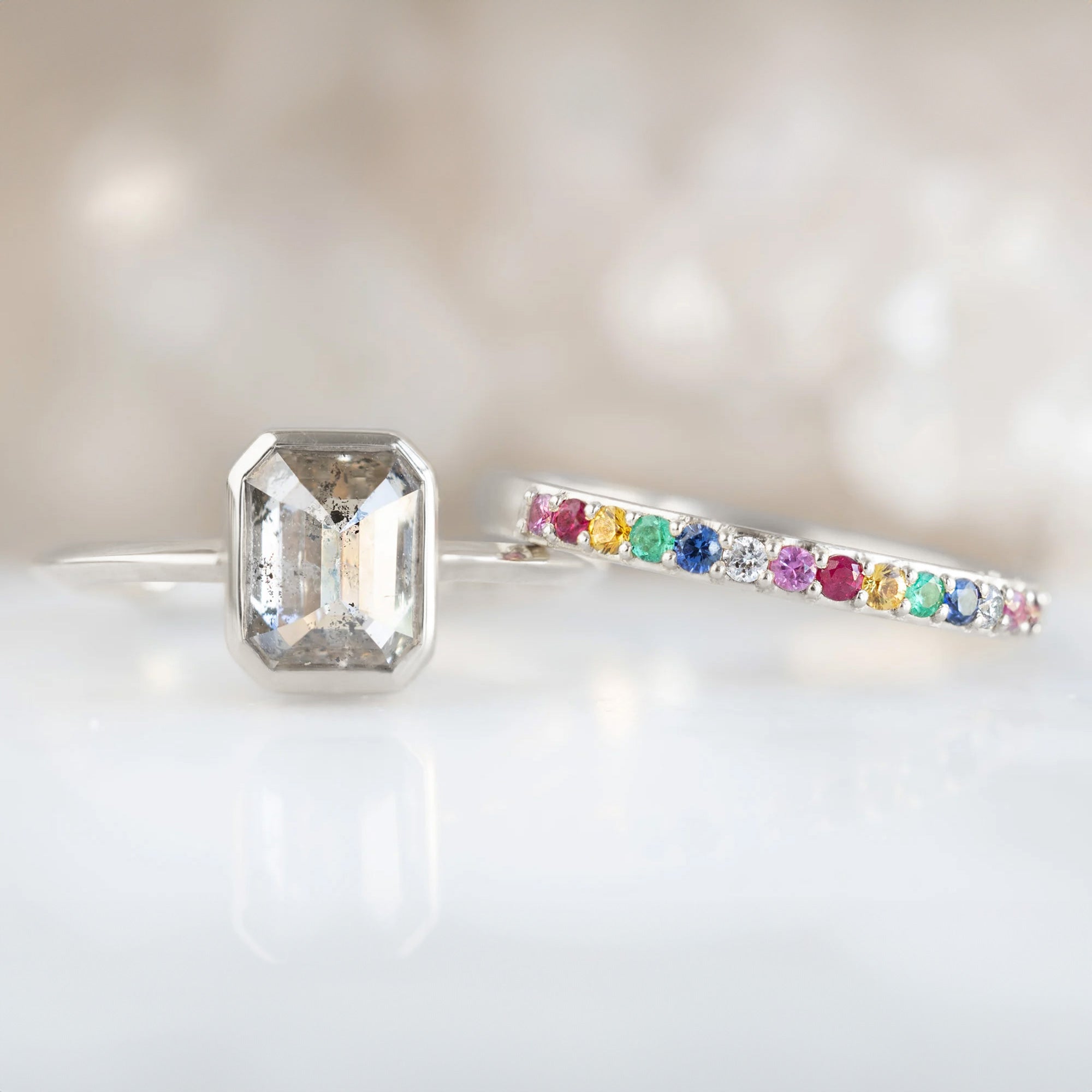 The Rainbow Sapphire Pavé Eternity Band | 14K or 18K White Gold