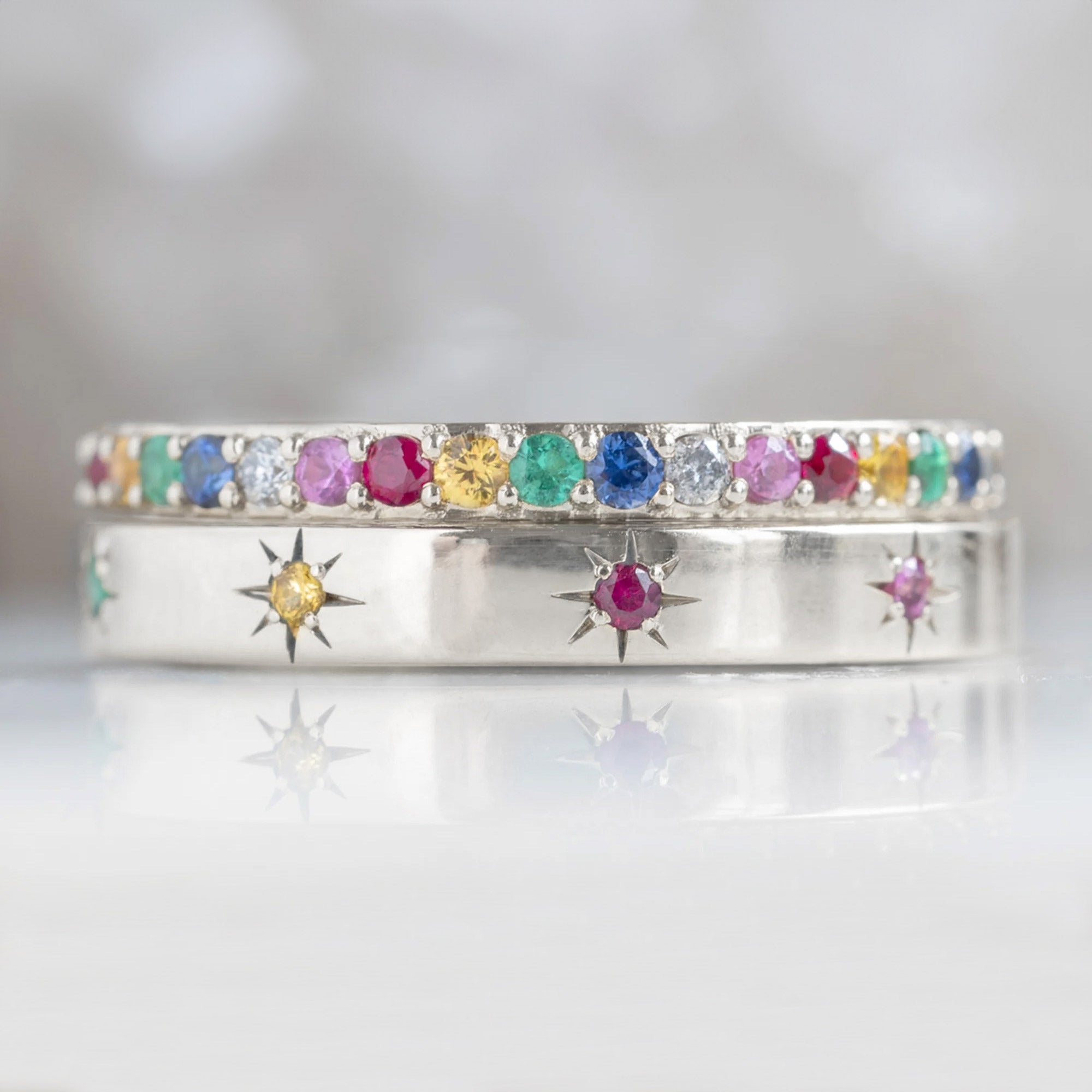 The Star-Set Rainbow Sapphire Band | 14K White Gold