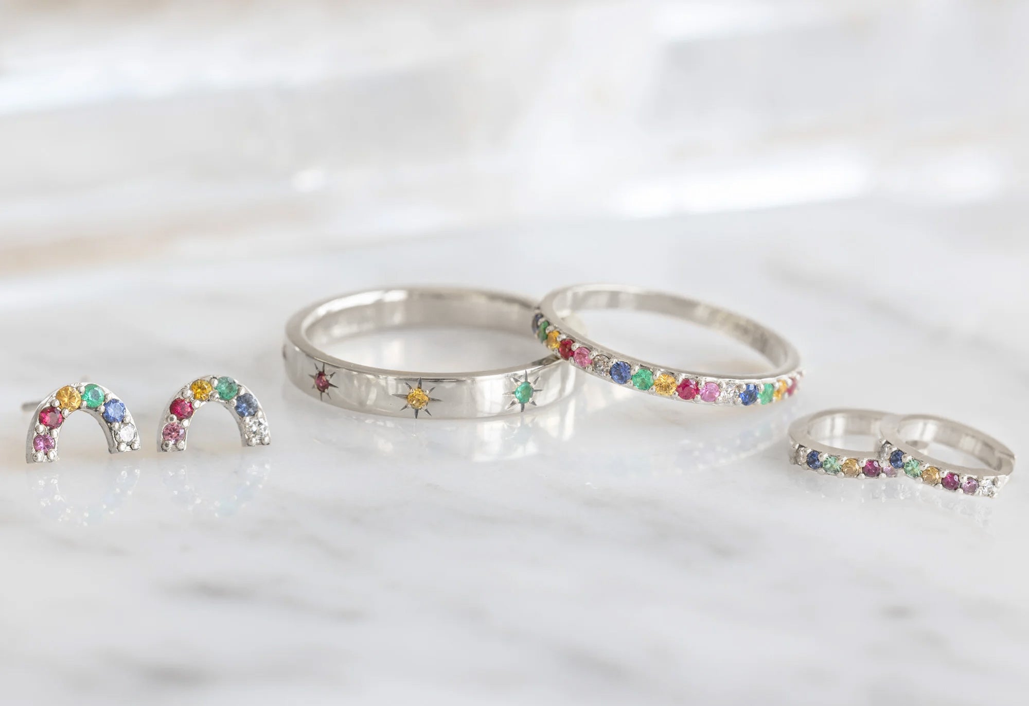 The Star-Set Rainbow Sapphire Band | 14K White Gold