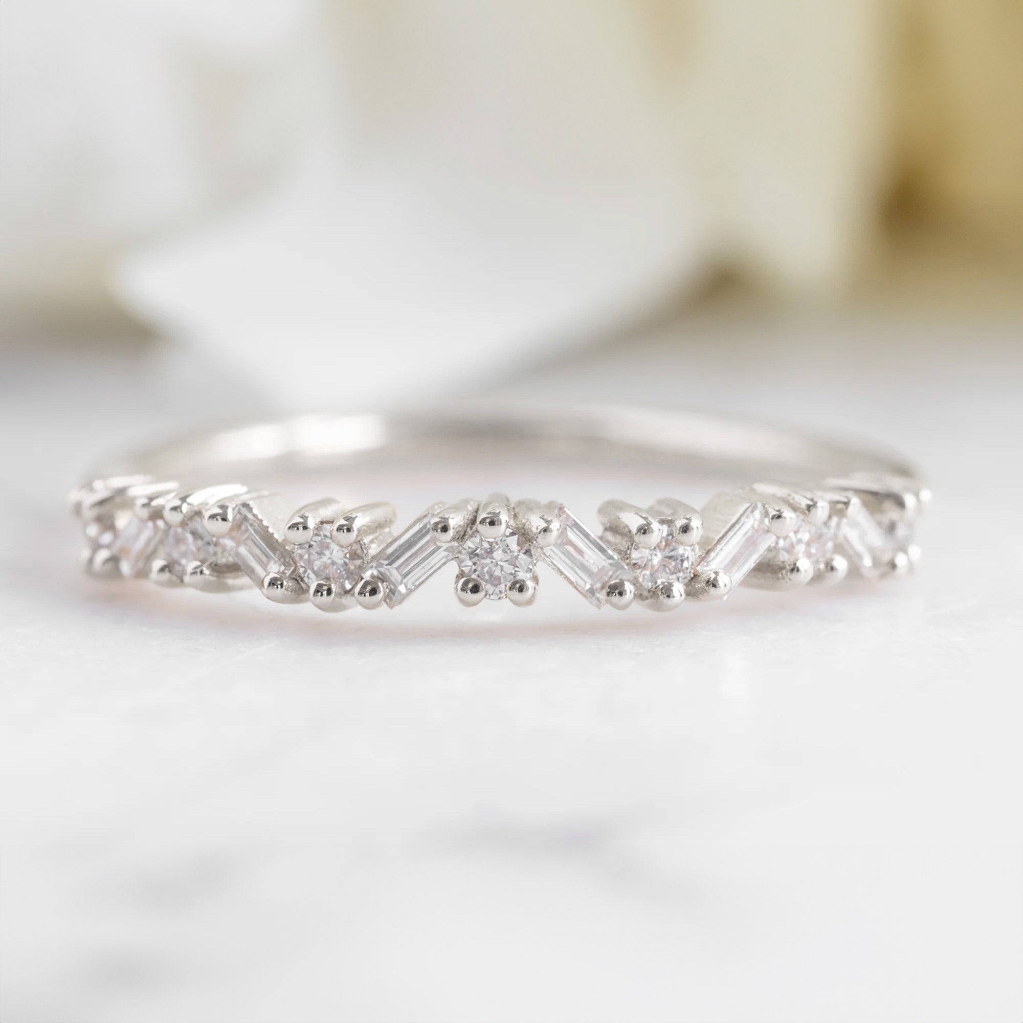 The Baguette Confetti Stacking Ring | 14K or 18K White Gold