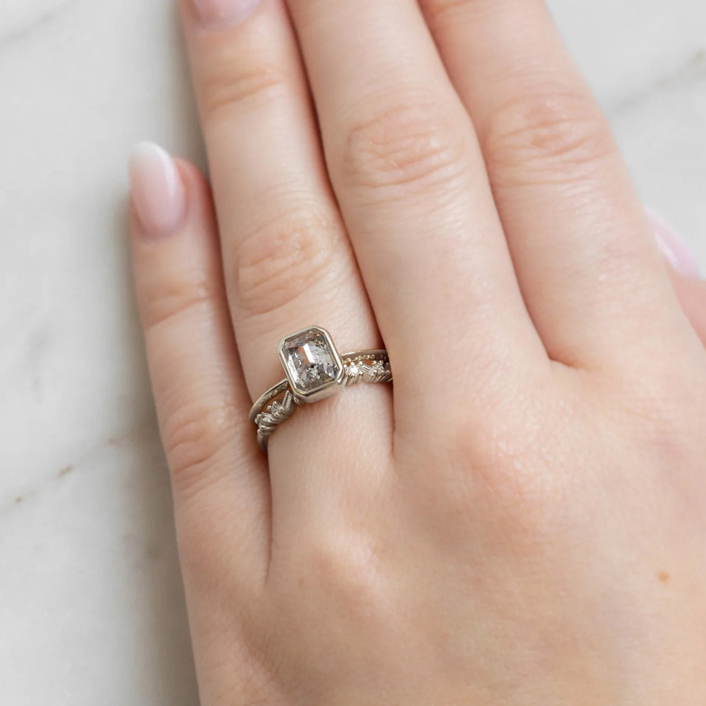 The Baguette Confetti Stacking Ring | 14K or 18K White Gold