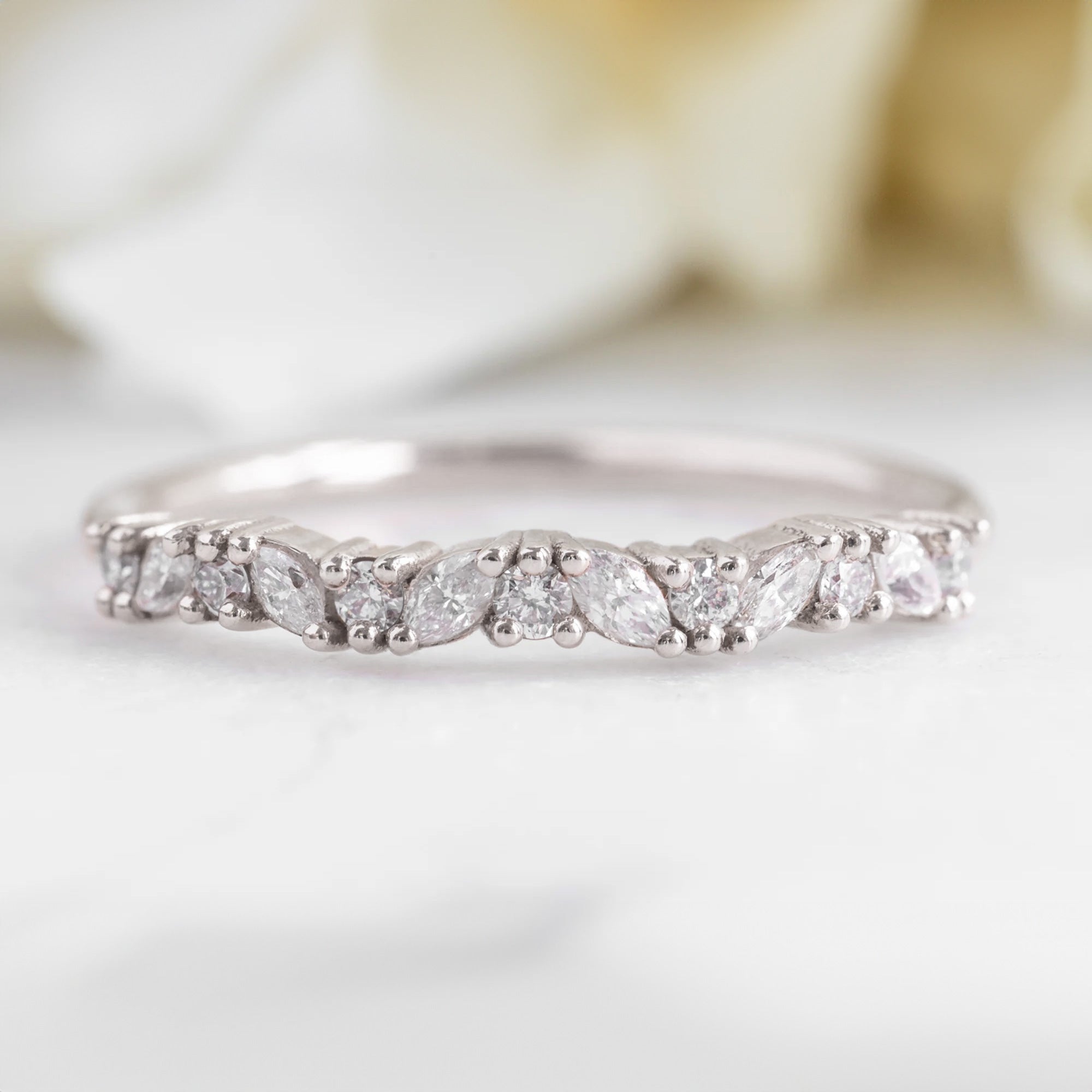 The Marquise Confetti Stacking Ring | 14K or 18K White Gold