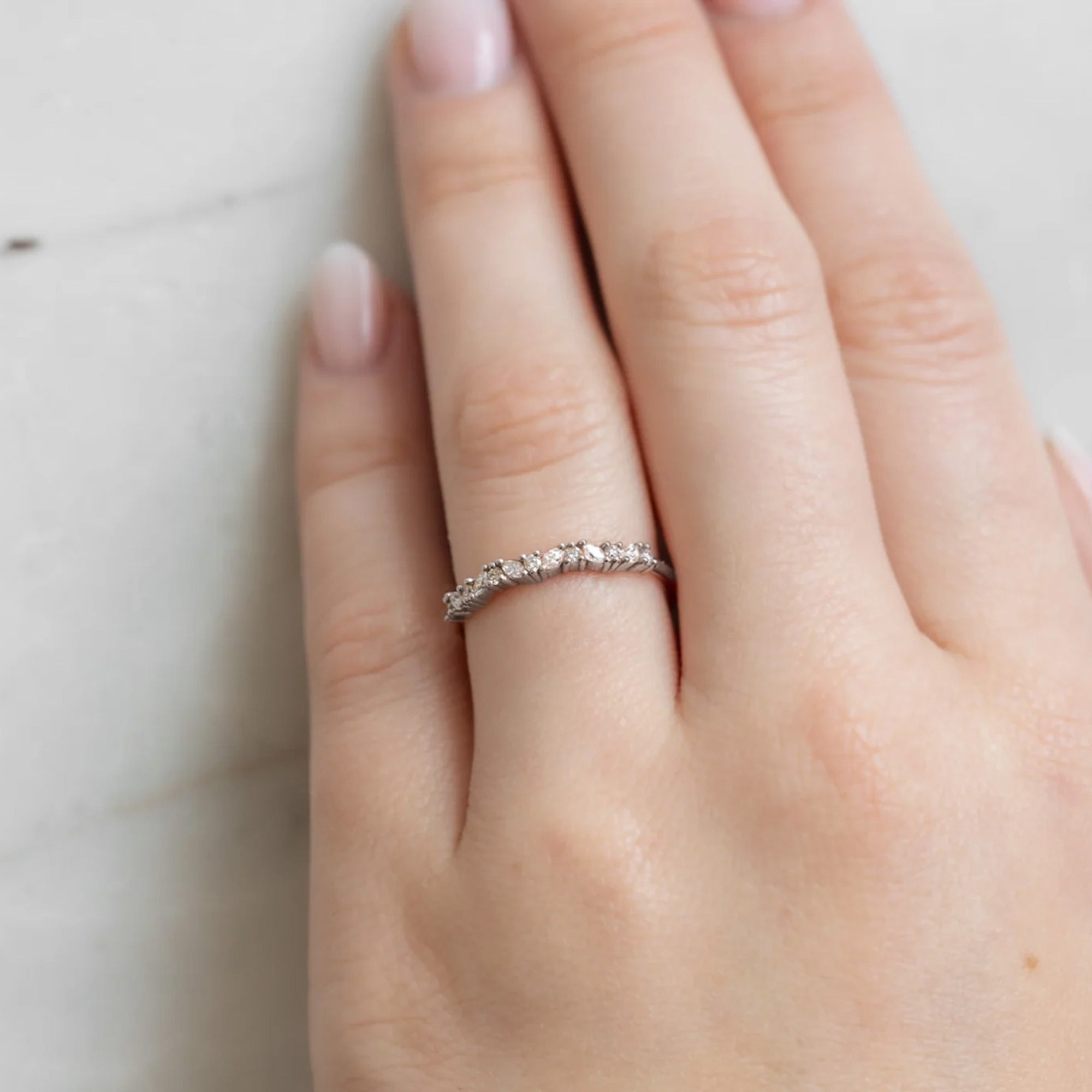 The Marquise Confetti Stacking Ring | 14K or 18K White Gold