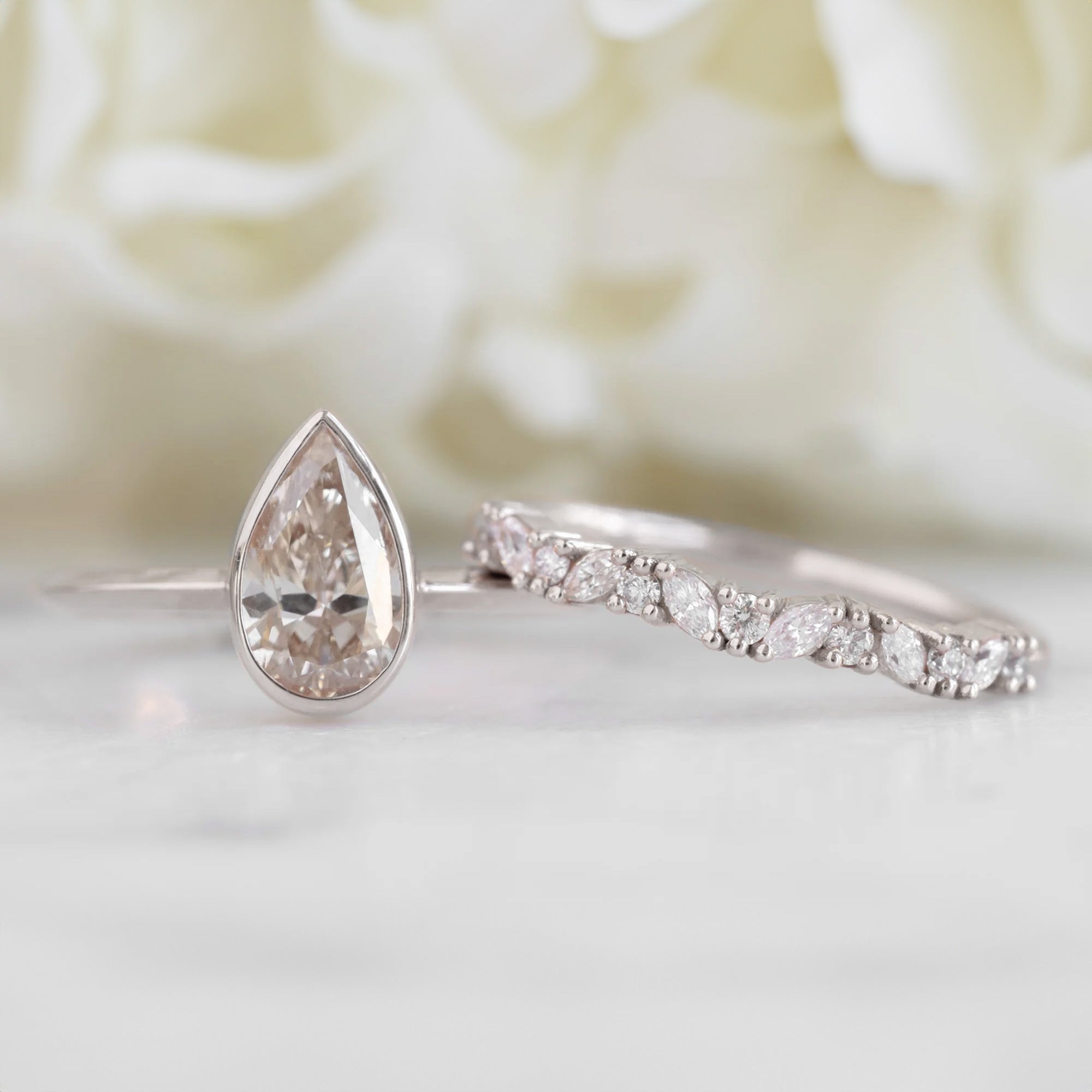 The Marquise Confetti Stacking Ring | 14K or 18K White Gold