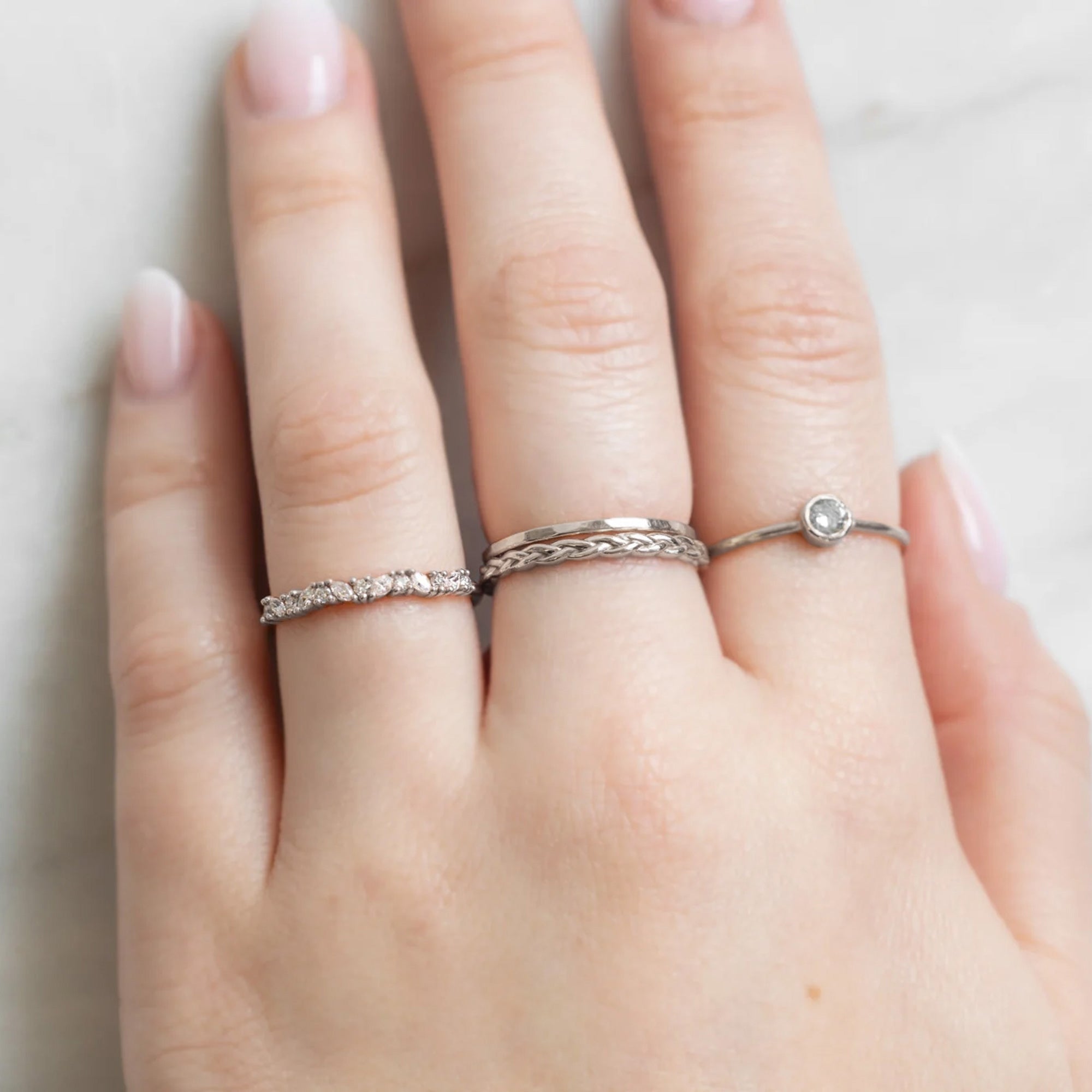 The Marquise Confetti Stacking Ring | 14K or 18K White Gold