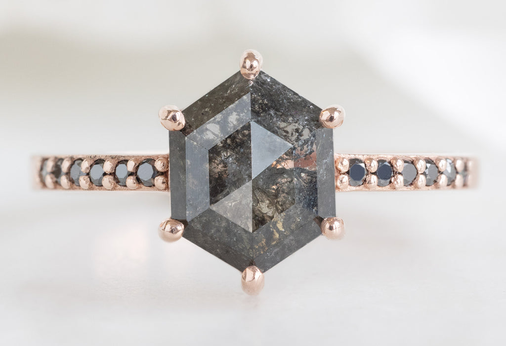 The Willow Ring with a Black Hexagon Diamond