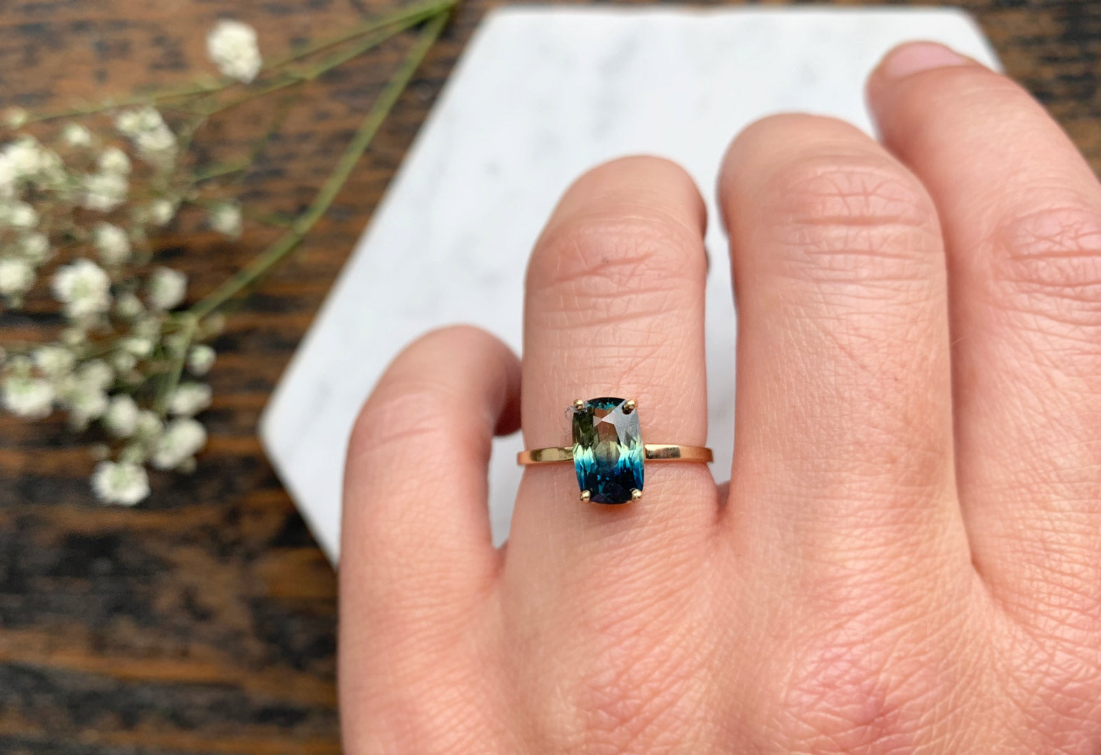 One Of A Kind Blue-Green Bicolor Sapphire Engagement Ring | Alexis