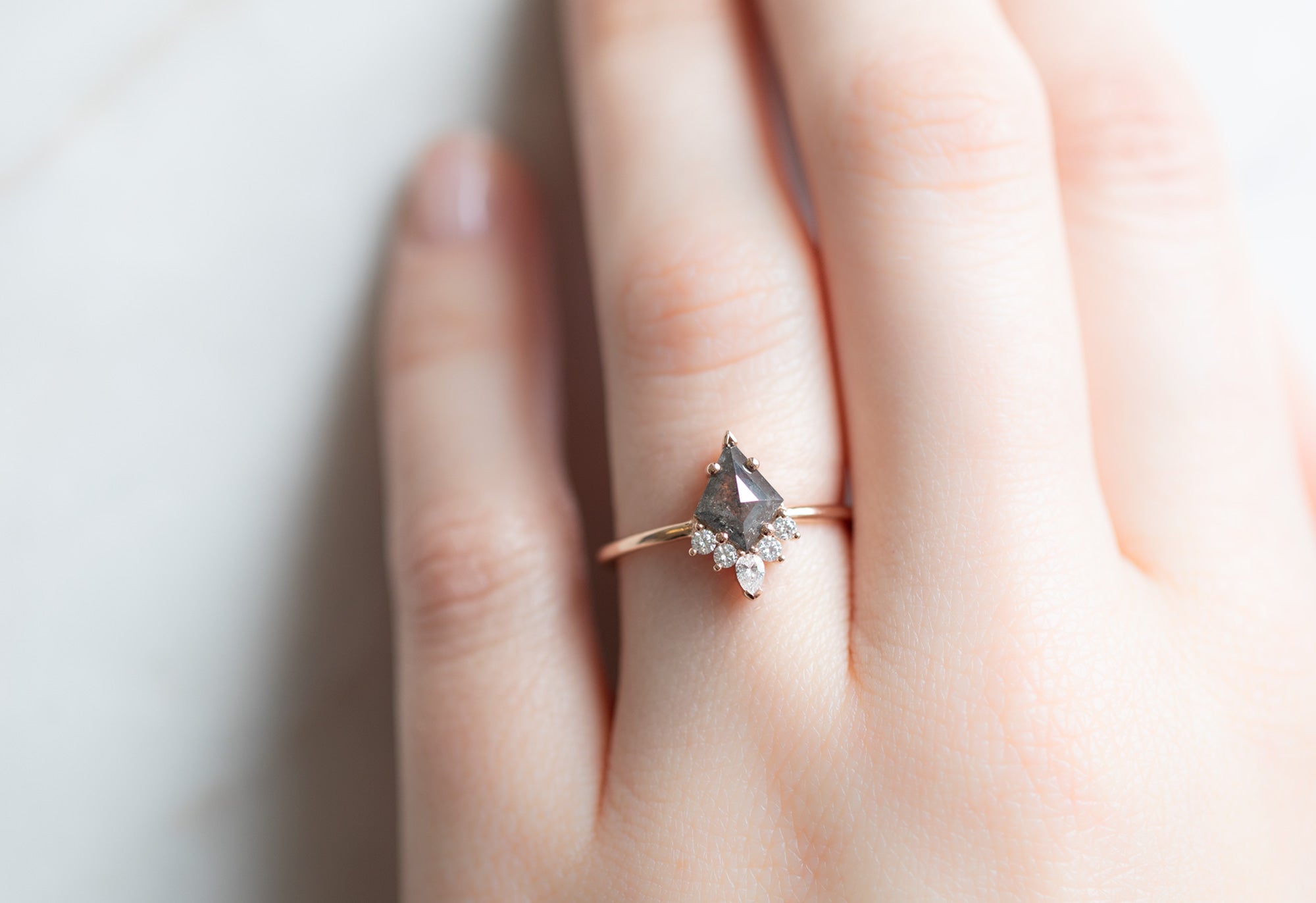 The Aster Ring with a Black Kite Diamond | Attached Diamond