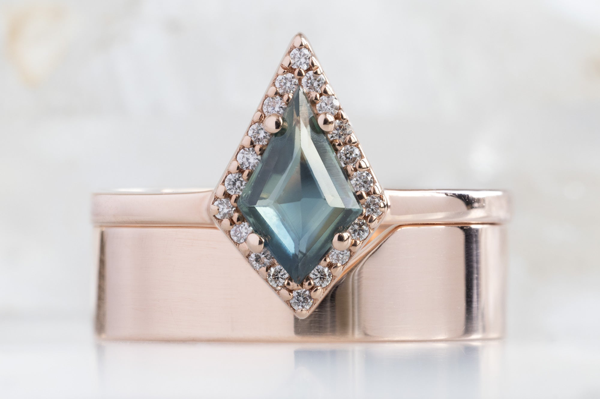 The Dahlia Ring with a Kite-Shaped Montana Sapphire | Pavé Diamond