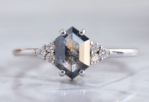 Handcrafted Engagement Ring with a Black Hexagon Diamond