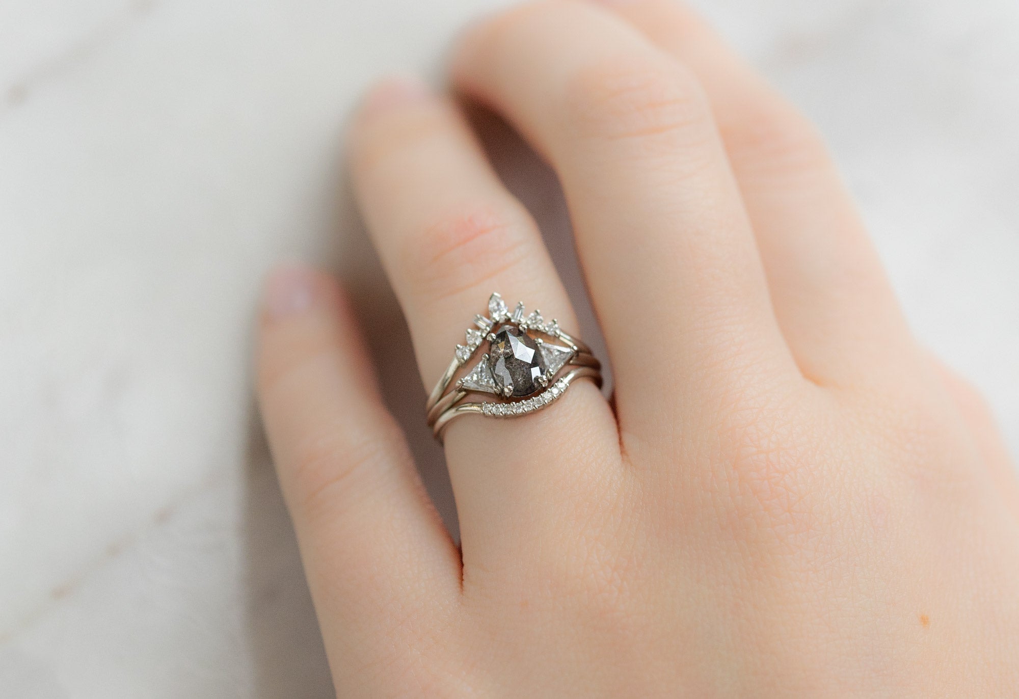 Moissanite and Black Jade Solitaire Ring